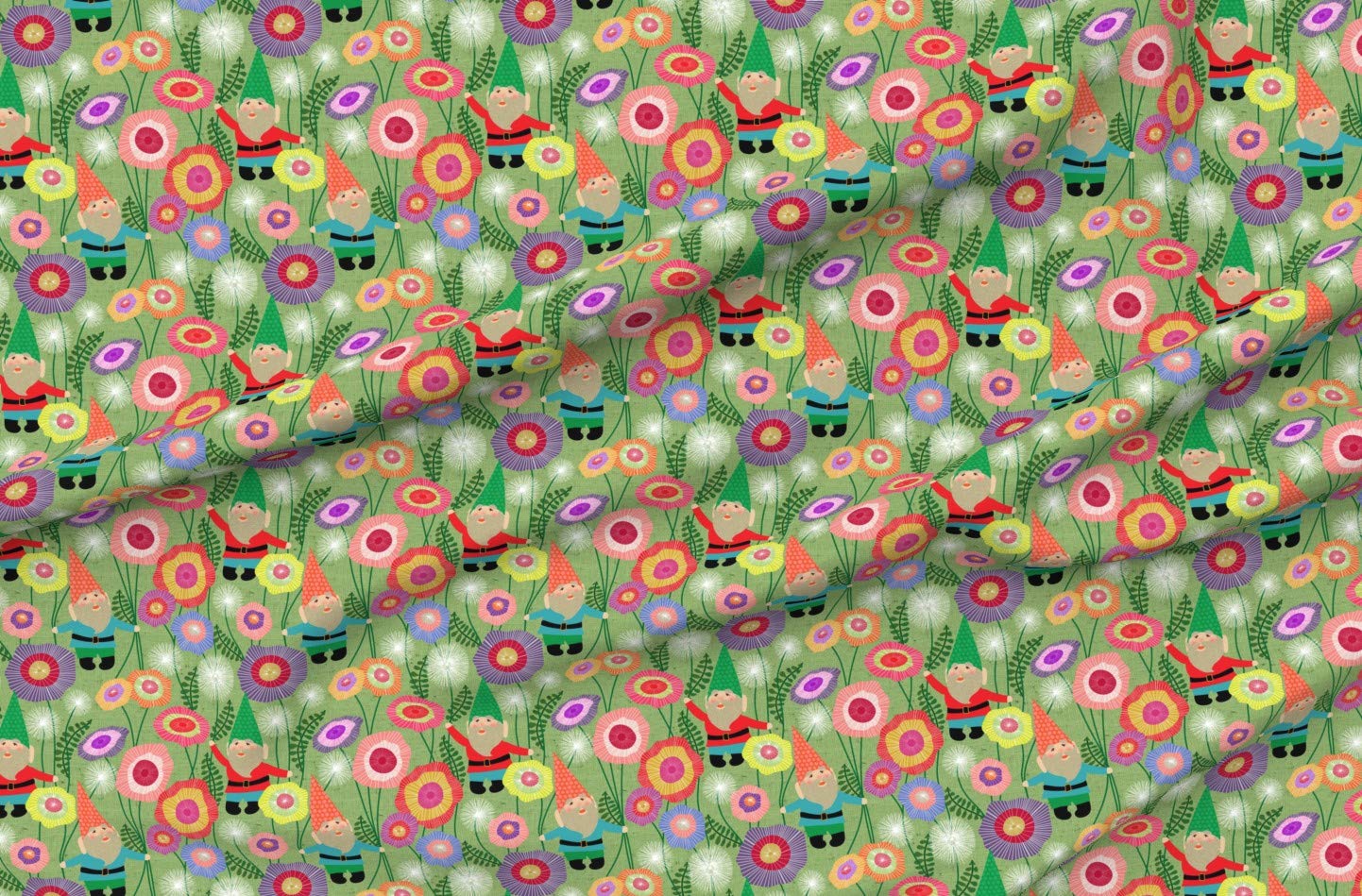 Gnomes Flowers Meadow Printed Minky Fabric Fat Quarter - Soft Plush Fabric for Sewing Baby Blankets, Quilt Backing & DIY Crafts - Perfect for Nursery Decor, Gift Making & Home Sewing Projects