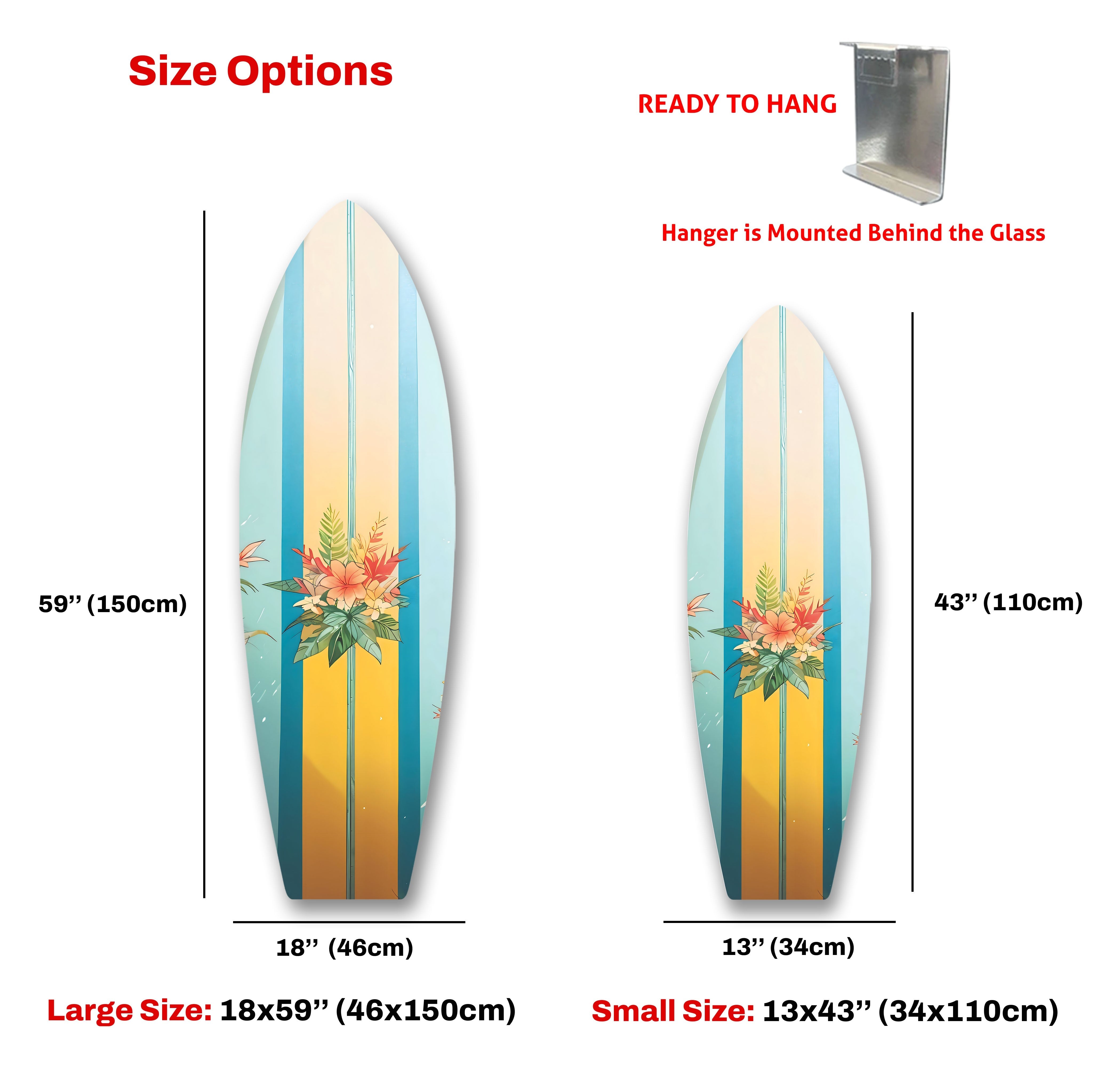 Blue and Brown Floral Surfboard Wall Art - Coastal Beach Decor for Living Room, Bedroom, or Office