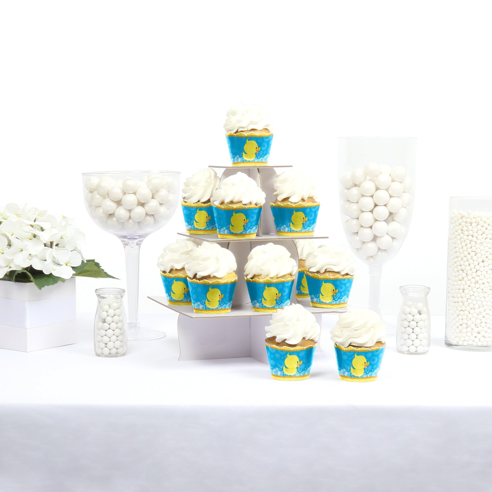 Big Dot of Happiness Ducky Duck Baby Shower Decorations - 12-Piece Cupcake Wrappers Set for Birthday Parties, Gender Reveals & Nursery Decor