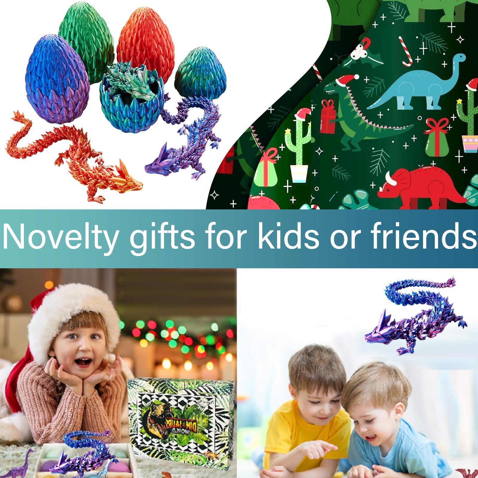 3D Printed Articulated Dragon Toy with Crystal Egg - 15 Inch Fidget Dragon Decor for Home, Office & Car Desk - Unique Gifts for Kids & Classroom Rewards (Blue Green, Large TY-001) - Perfect for Stress Relief, Fantasy Collectibles & D&D Game Accessories