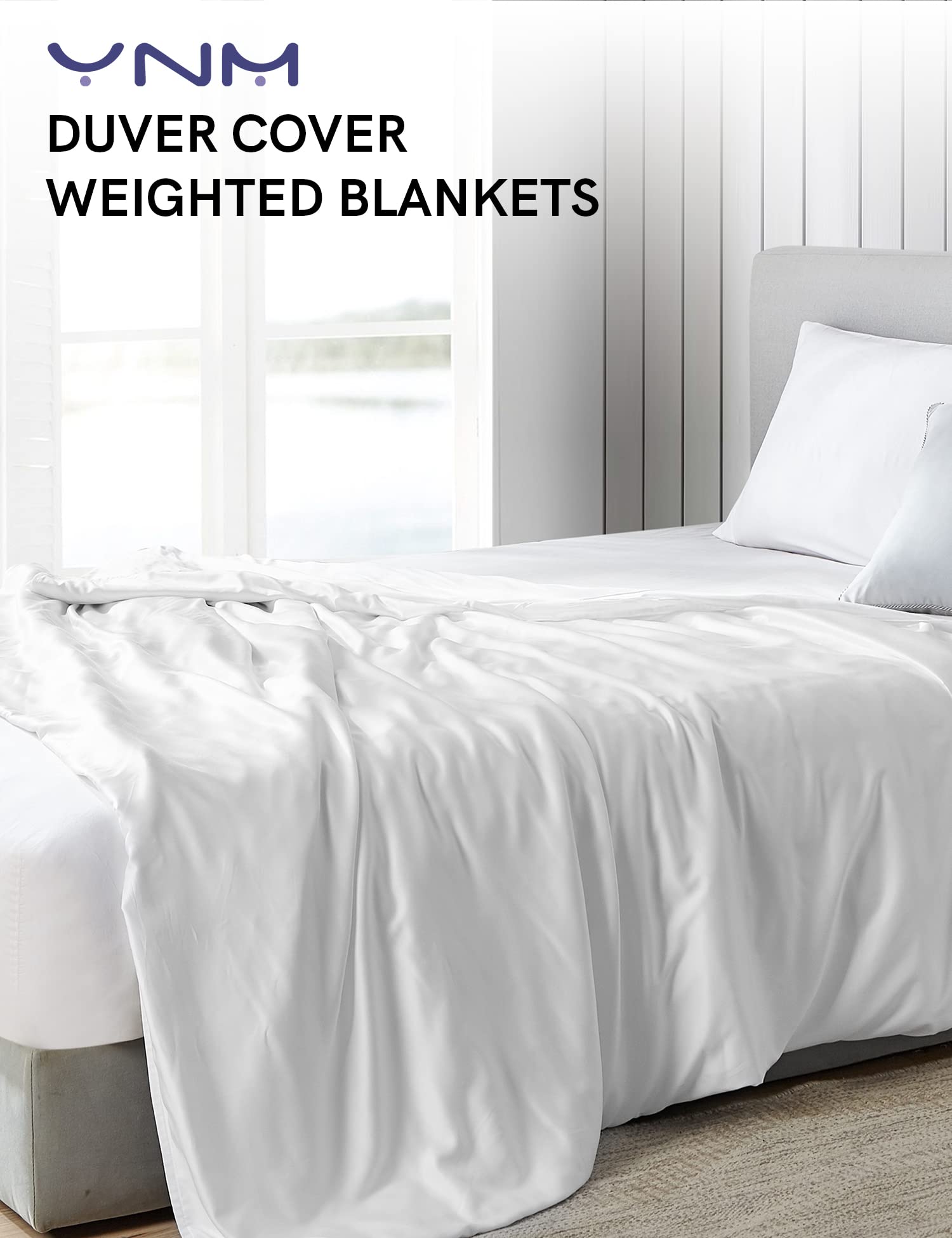 YnM Exclusive Cooling Duvet Cover for Weighted Blankets - 16 Ties, Breathable & Temperature Regulating (White, 80x87 Inches) - Perfect for Hot Sleepers & All-Season Comfort