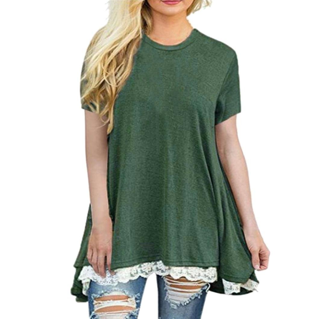 Women's A-Line Loose Blouse - Short Sleeve O-Neck T-Shirt with Elegant Lace Stitching | Summer Casual Top for Work, Date & Outings | Clearance Sale