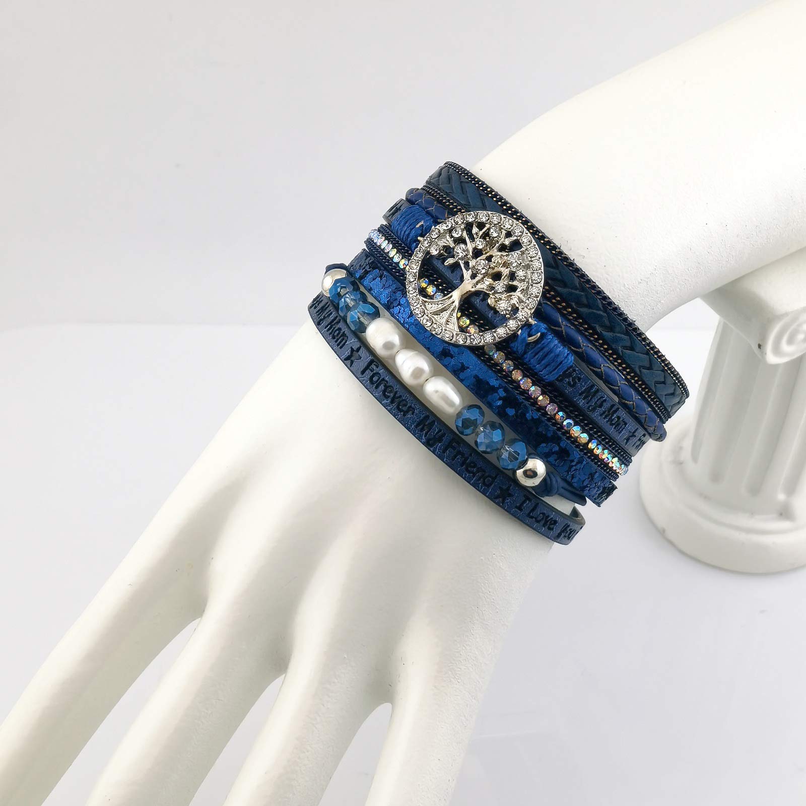 Tree of Life Leather Cuff Bracelet for Women - Boho Wrap Cross Bracelet with Pearl Charm - Handmade Adjustable Wristband - Perfect for Everyday Wear, Spiritual Jewelry Gift for Her