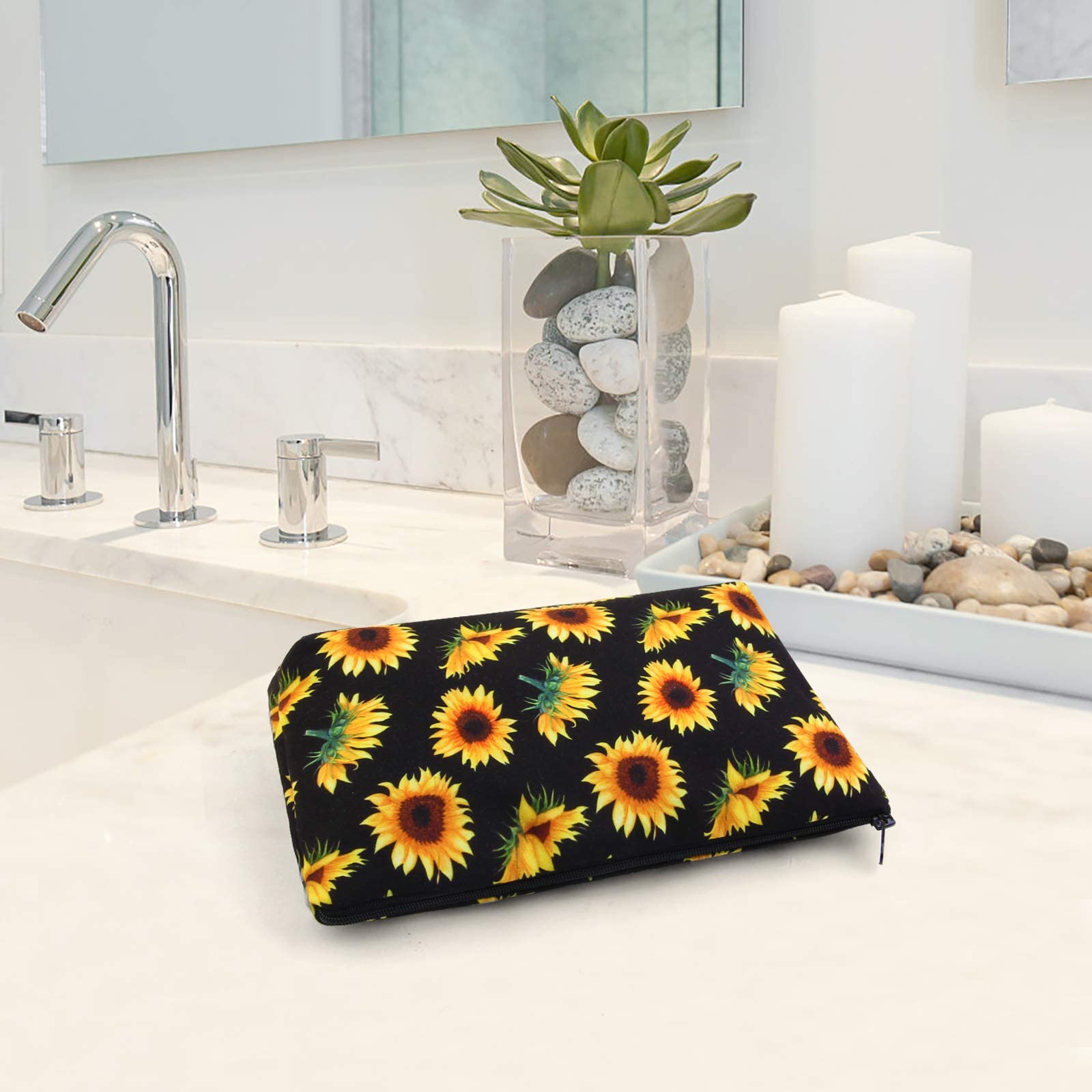 Waterproof Sunflower Makeup Bag for Women - Portable Travel Cosmetic Pouch with Black Zipper, Multifunctional Small Organizer (1 Pack) | Perfect for Travel, Gym & Daily Essentials Storage