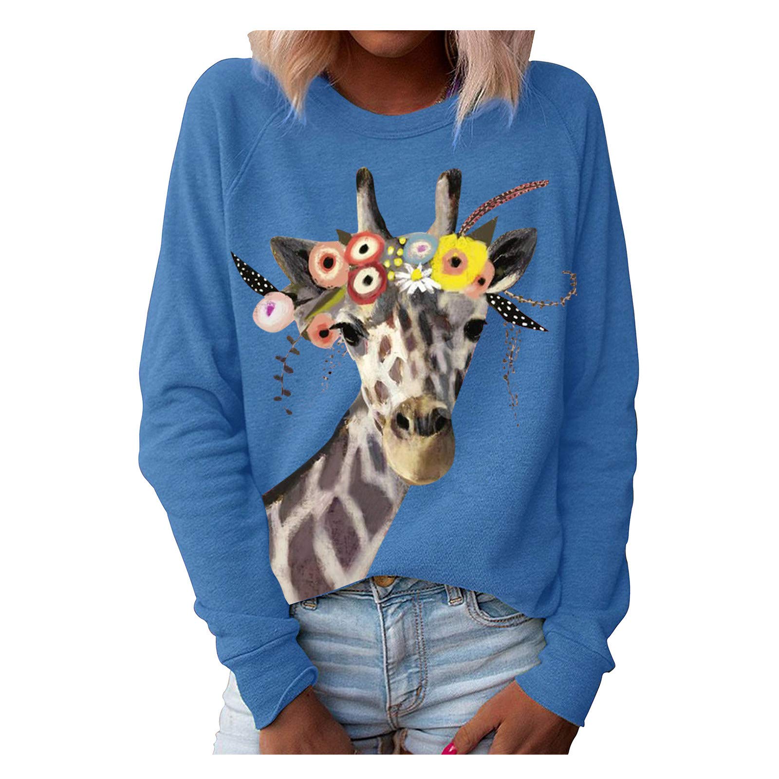 Plus Size Women's Animal Print Long Sleeve Sweatshirt - Casual Crewneck Pullover Loose Blouse for Everyday Wear & Street Fashion