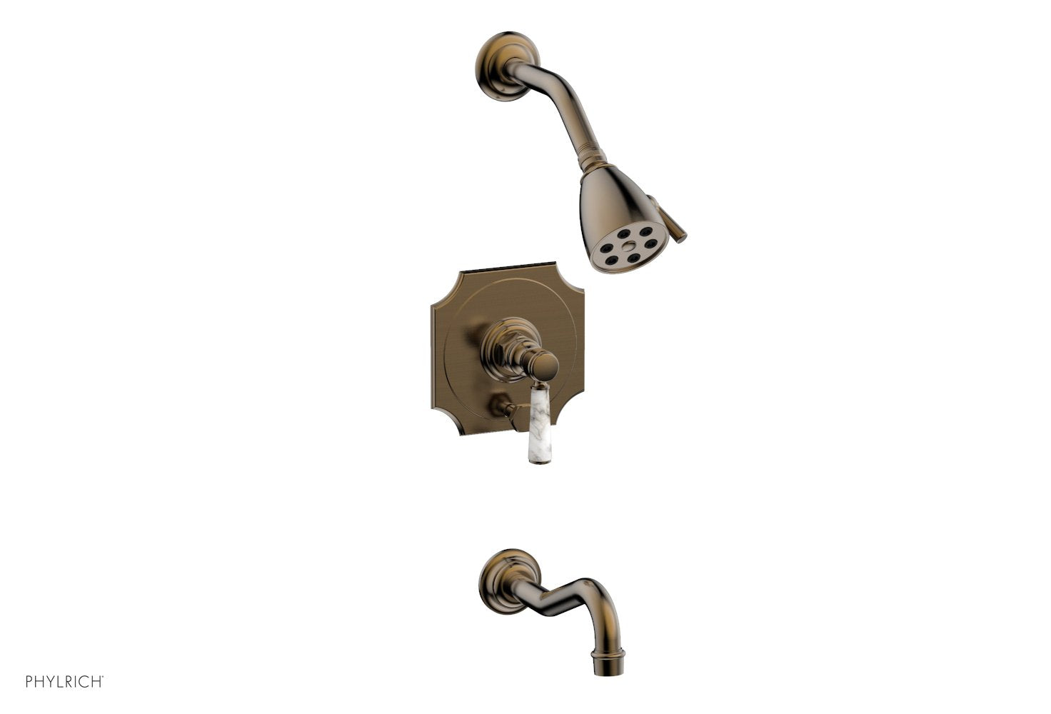 HENRI Pressure Balance Tub and Shower Faucet Set - White Marble Lever Handle 161 31 for Bathroom & Shower Installation | Modern Matte Finish Waterfall Spout