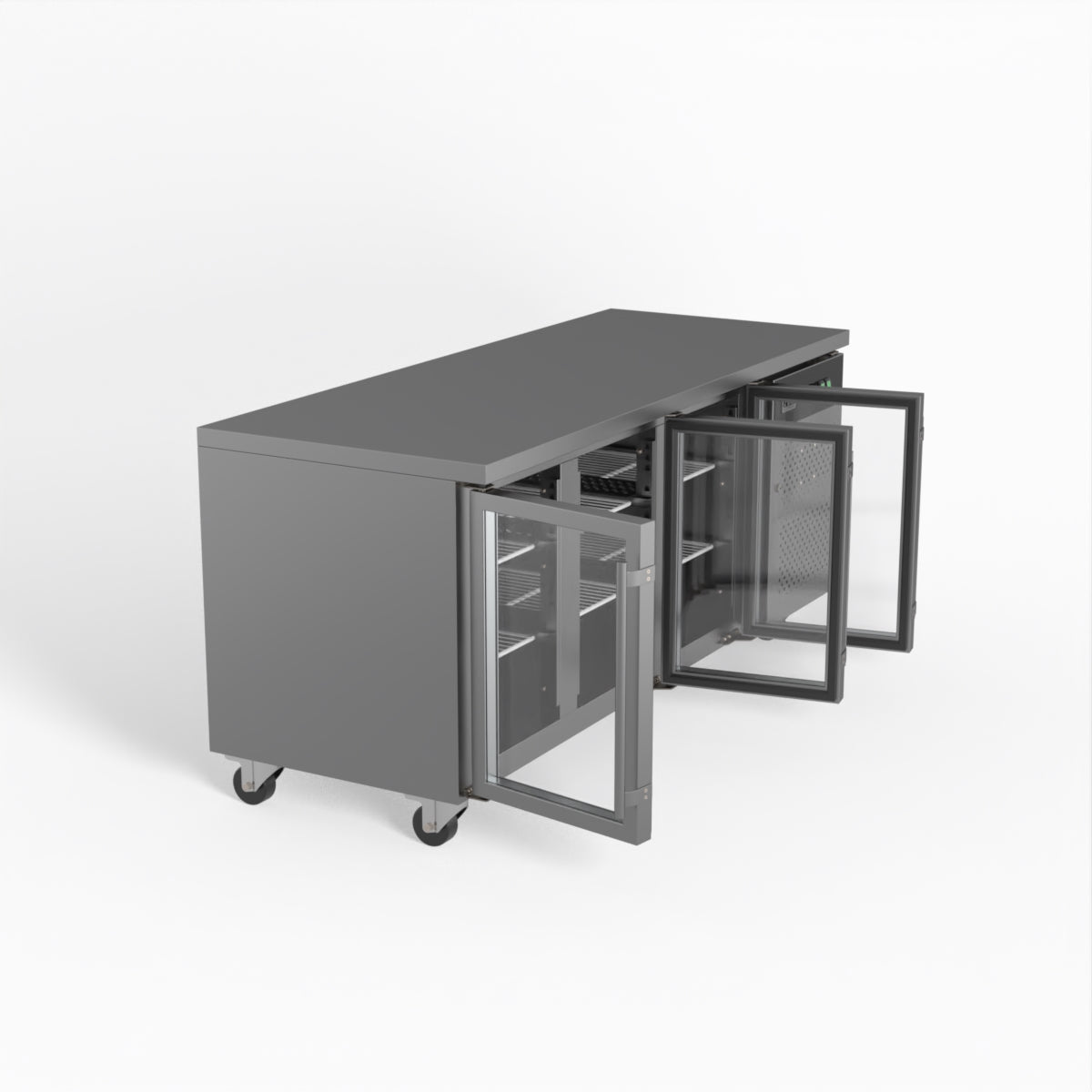 Commercial Glass Door Refrigerator - 3 Door Under Counter Display Fridge with 700mm Depth (Model GNX3100TNG) - Perfect for Restaurants, Cafes, and Retail Stores