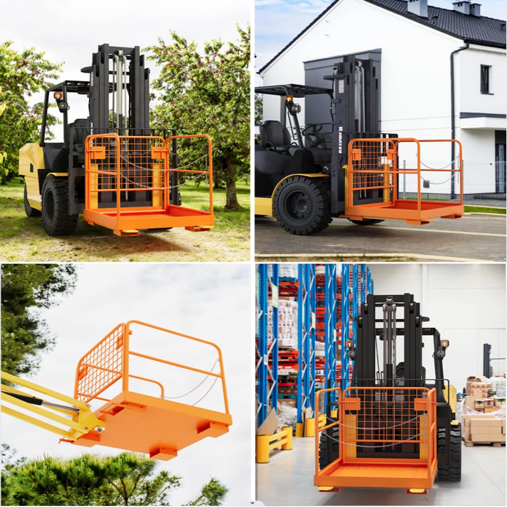 GARVEE 36x36 Foldable Forklift Safety Cage - 1200lbs Capacity Work Platform with Chain & Safety Lock for 1-3 People | Warehouse Maintenance, Construction, Industrial Use (No Wheels)