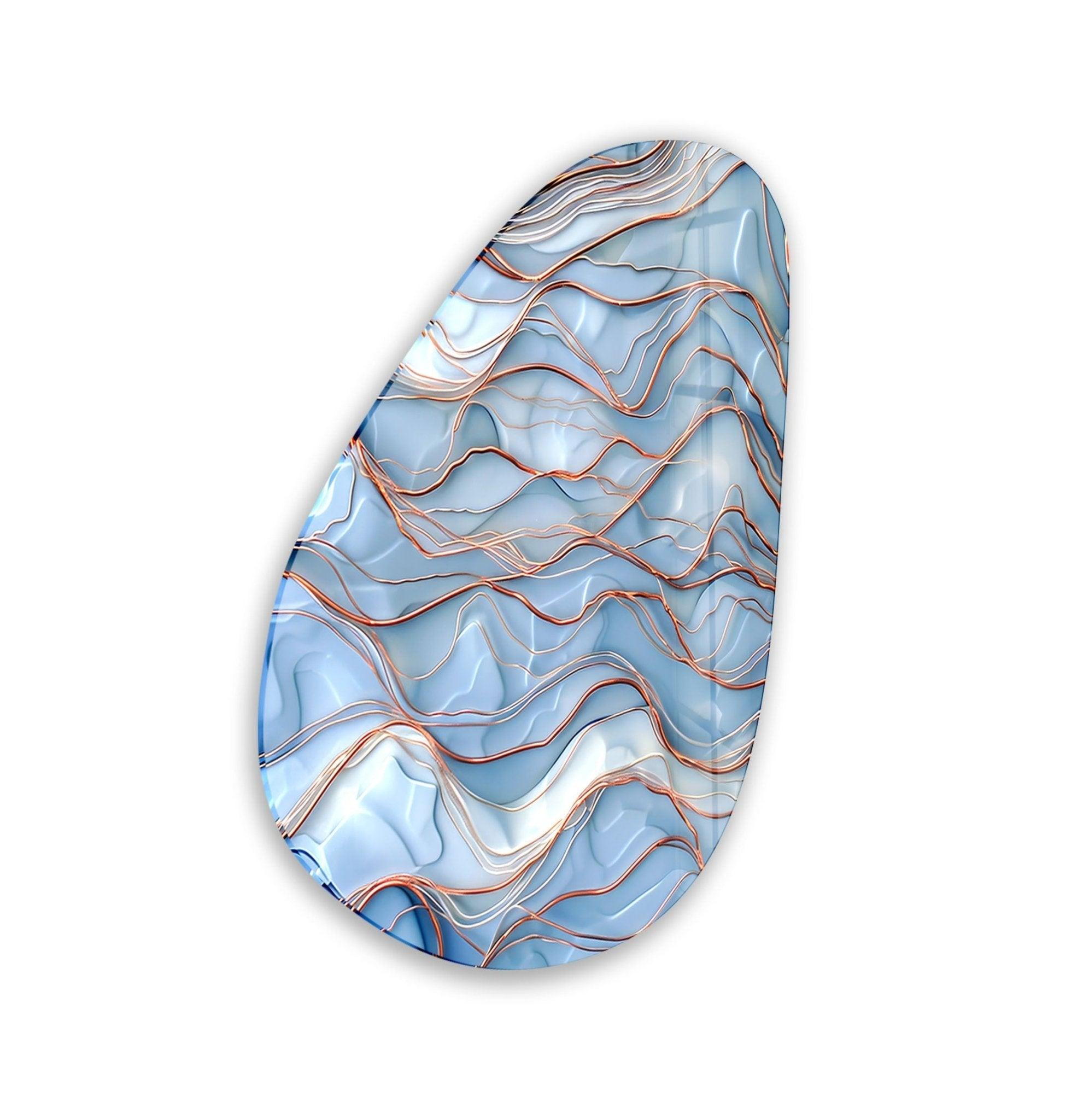 Blue Golden Marble Glass Wall Art - Handmade Asymmetrical Oval Design for Living Room, Bedroom & Office Decor | Modern Abstract Home Wall Decor