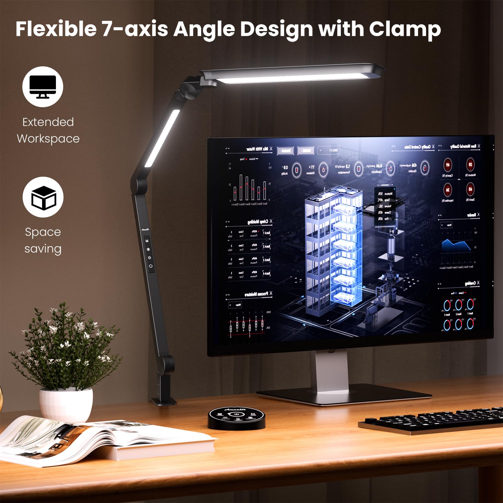 16W LED Desk Lamp with Clamp - Adjustable Color Temperature & Stepless Dimming, Memory & Timer Function - Perfect for Home Office, Study, Work & Reading Lighting Needs