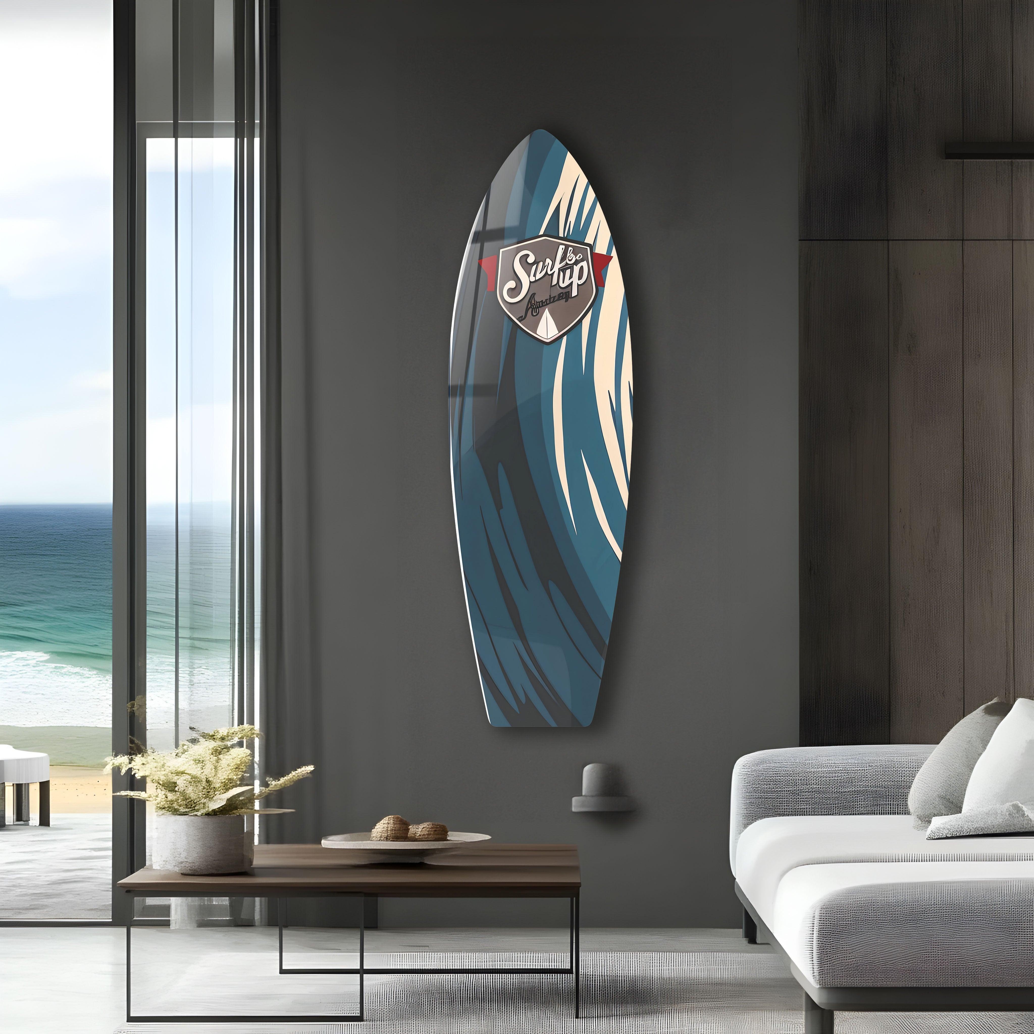 Blue Abstract Surfboard Wall Art - Coastal Beach Decor for Living Room, Bedroom & Office - Perfect Surfing Theme Home Decoration