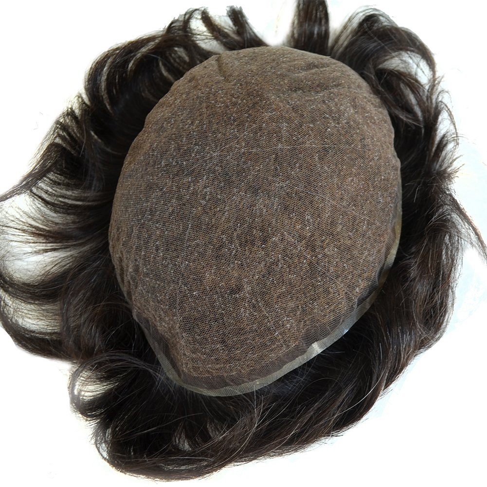 Premium Swiss Lace Base Custom Men's Toupee - 100% Human Indian Hair Replacement System (Color #1B20 Off Black with 20% Gray) - Natural Looking Hairpiece for Thinning Hair & Baldness - Perfect for Daily Wear, Special Occasions & Professional Settings