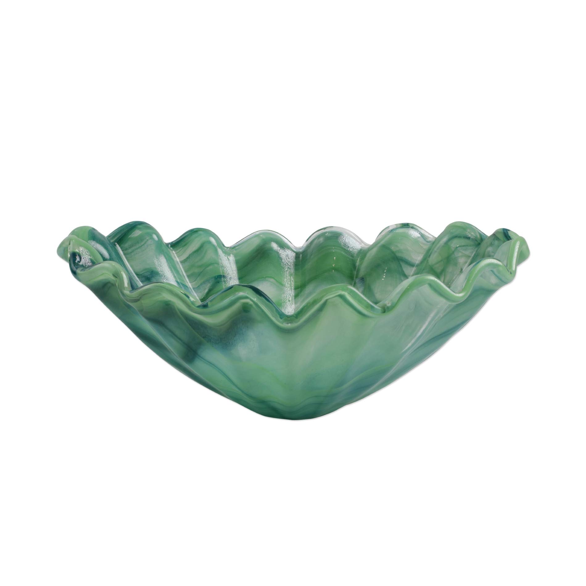 Vietri Onda Glass Green Medium Centerpiece Bowl - 9.75 Inch Decorative Dish for Kitchen Island, Dining Table & Home Decor | Perfect for Fruit Display, Candy Serving & Elegant Table Setting