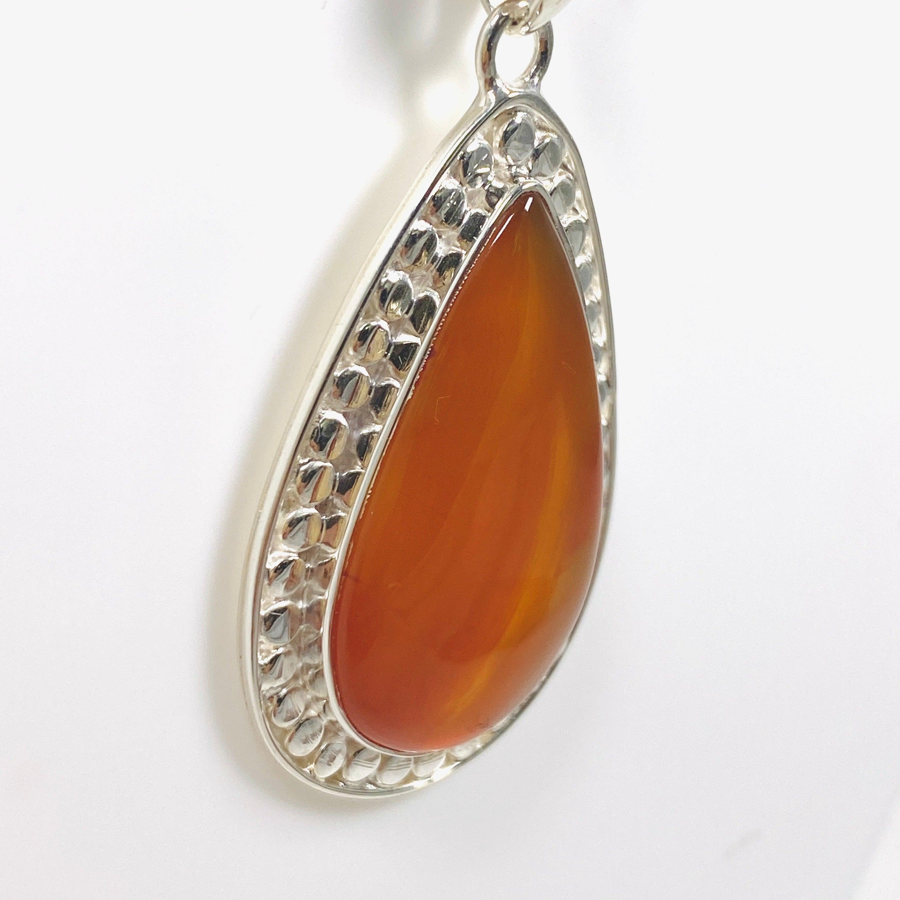 Natural Carnelian Silver Teardrop Pendant Necklace KPGJ3674 - Elegant Jewelry for Women, Perfect for Parties, Weddings & Everyday Wear