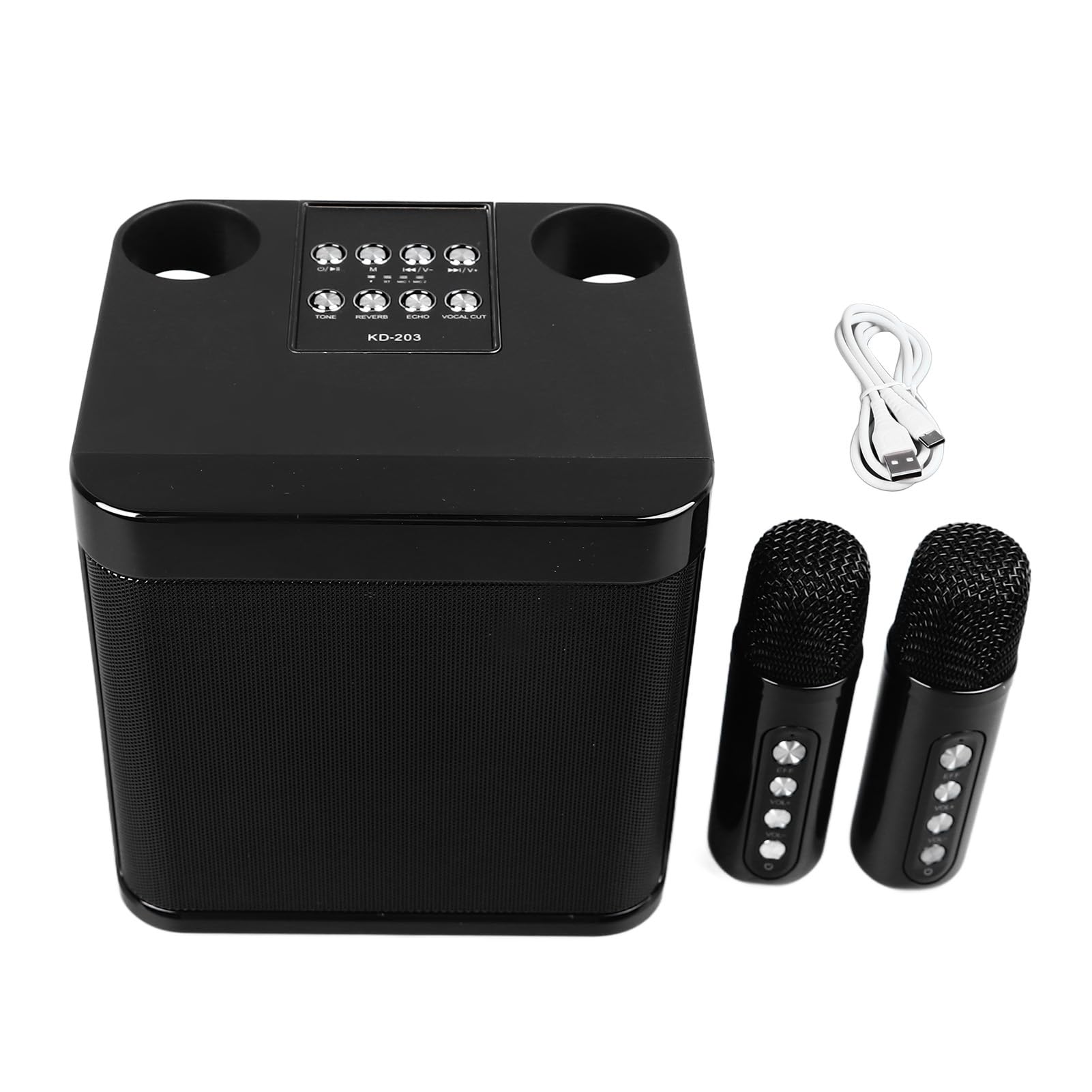 Portable Bluetooth Karaoke Machine with 2 Wireless Microphones - Mini Karaoke System for Adults & Kids, Supports TF Card/USB/AUX Input, Compatible with Smartphones & Tablets (Black) - Perfect for Home Parties, Travel & Family Gatherings