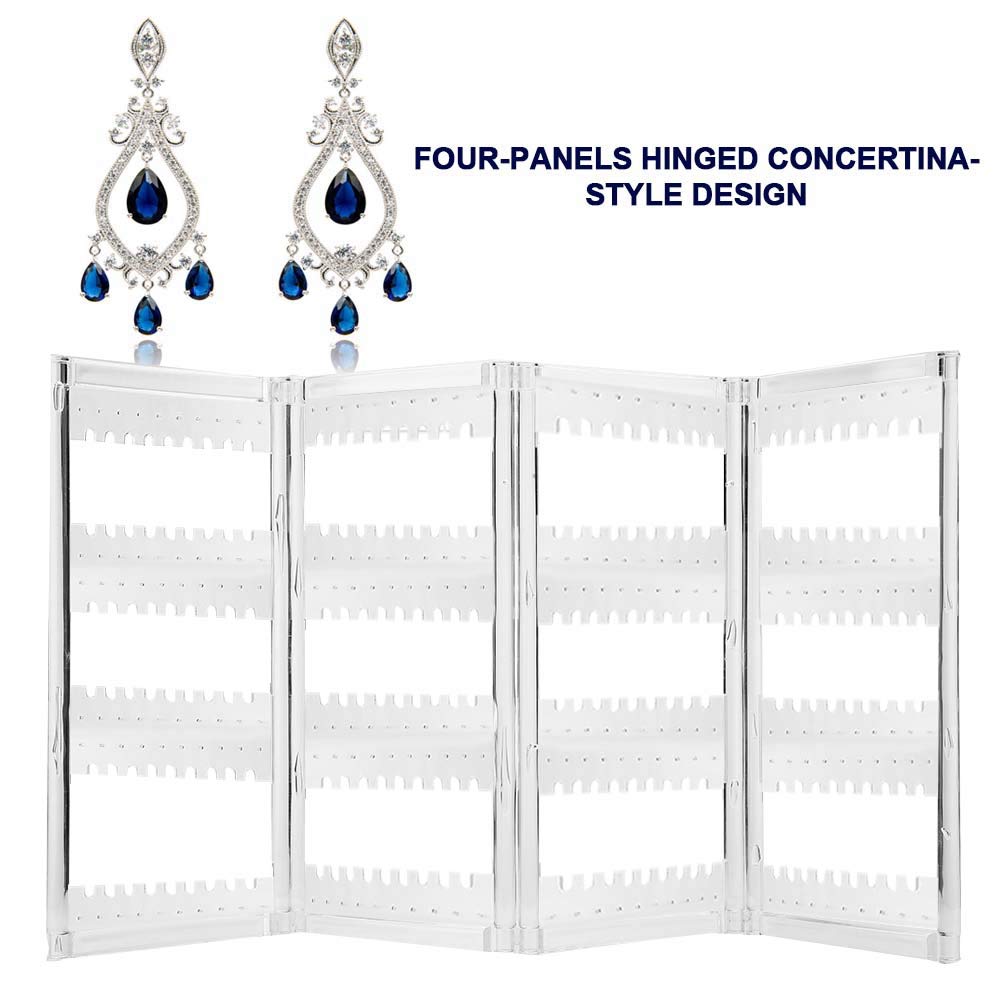 Foldable 4-Panel Jewelry Display Stand - Transparent Earring Organizer & Storage Rack for Ear Studs, Perfect for Boutique, Craft Shows and Home Decor (Transparent)