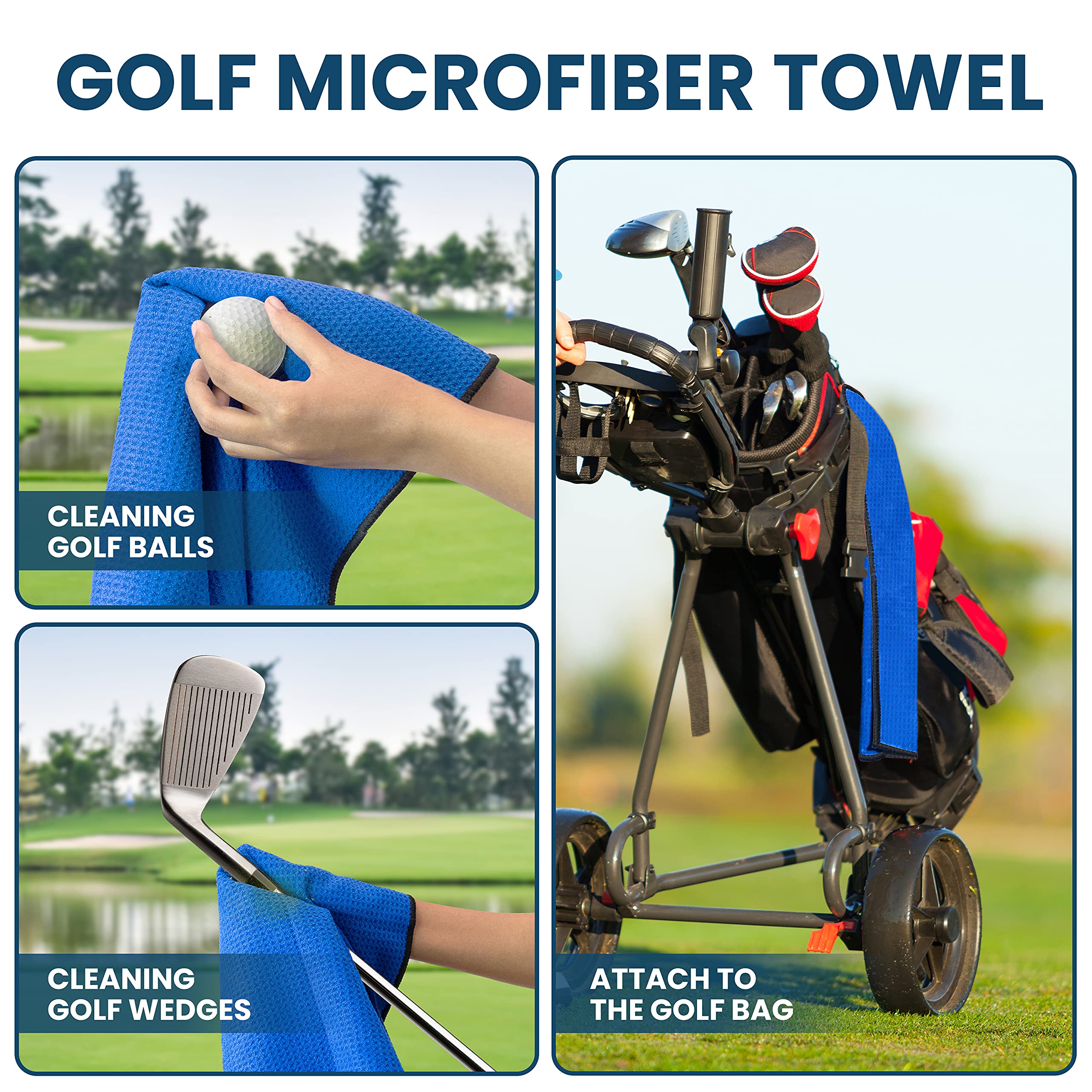 Premium Golf Towel Set - 3 Pack Microfiber Waffle Weave Towels with Club Brush, Groove Cleaner & Divot Tool | Durable & Absorbent for Golf Course, Driving Range & Practice Sessions