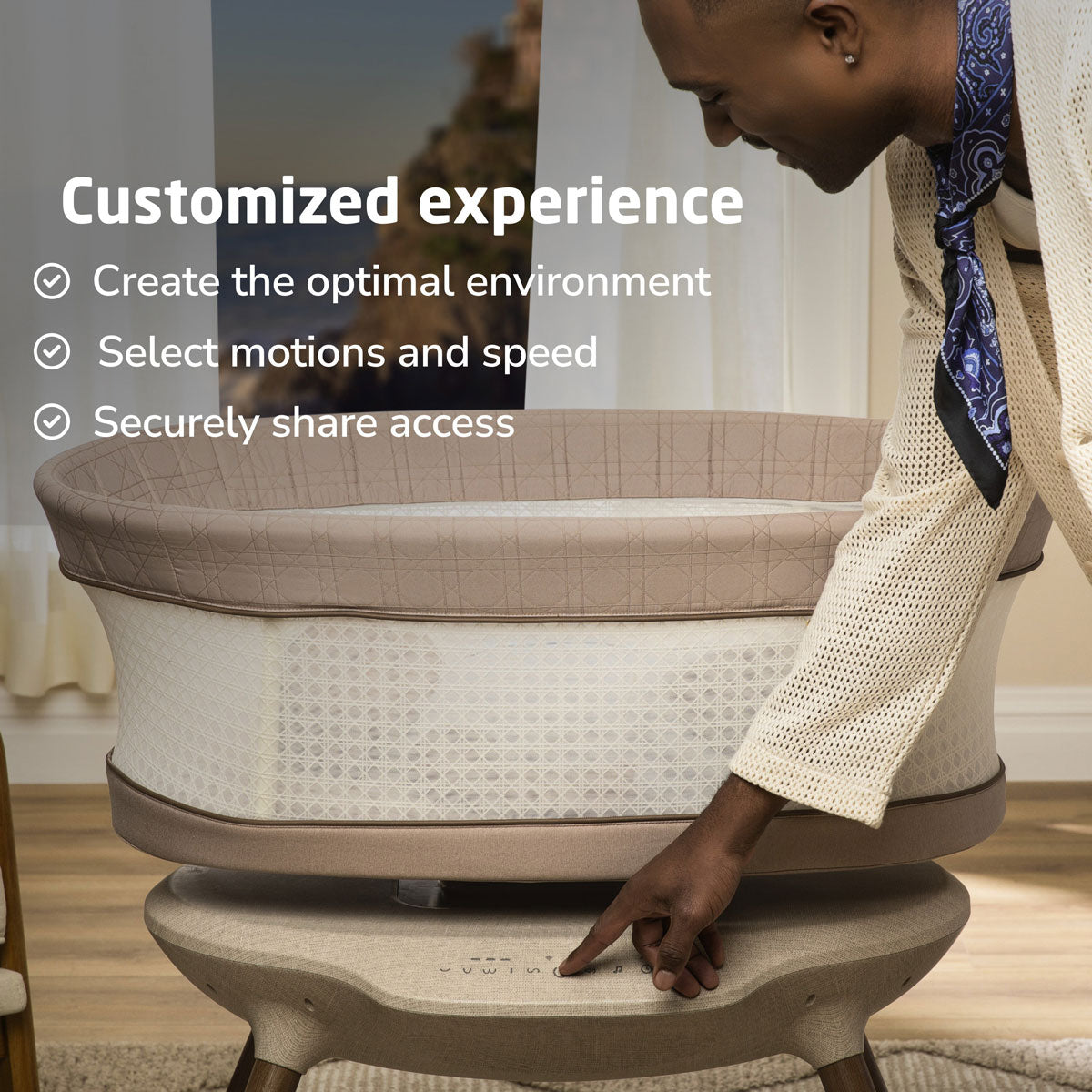 Maxi Cosi Starling Smart Bassinet – Auto Rocking Baby Bassinet with Bluetooth, White Noise & Sleep Tracking – Perfect for Nursery, Bedroom & Travel