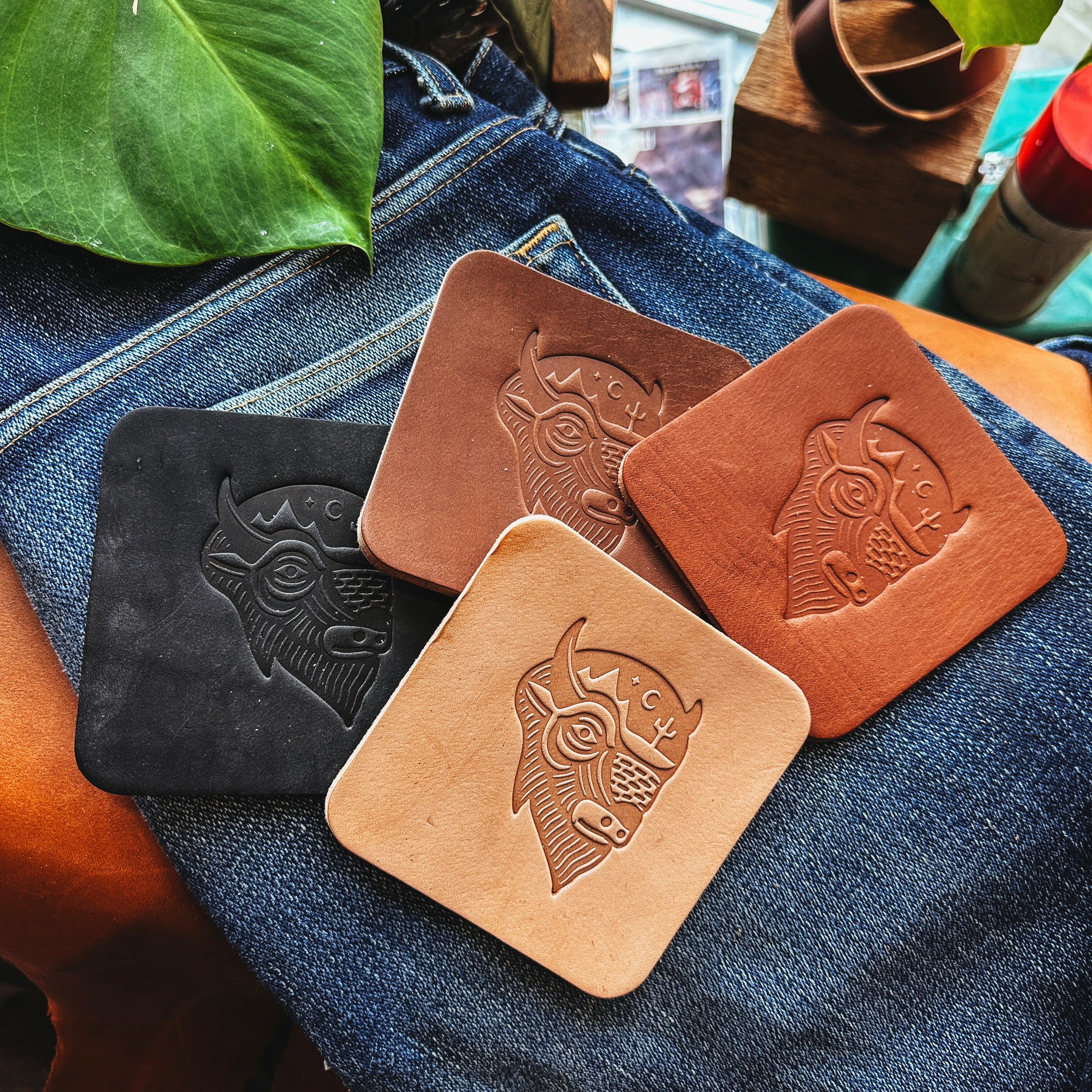 Lii Bufloo Coaster Set - 6 Pack Absorbent Cork Coasters for Drinks, Hot & Cold Beverages - Perfect for Coffee Tables, Bars, and Home Decor