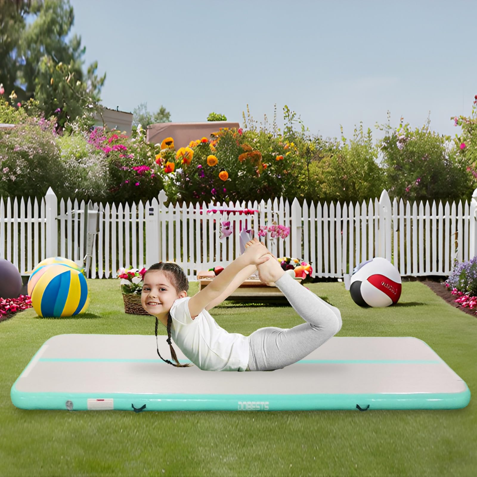 DOBESTS Inflatable Gymnastics Mat - 6.6ft to 20ft Air Track Tumbling Mat with Electric Pump - 4/8 Inch Thick for Home Gym, Cheerleading & Backyard Training - Perfect for Gymnastics, Yoga, Parkour and Kids Play