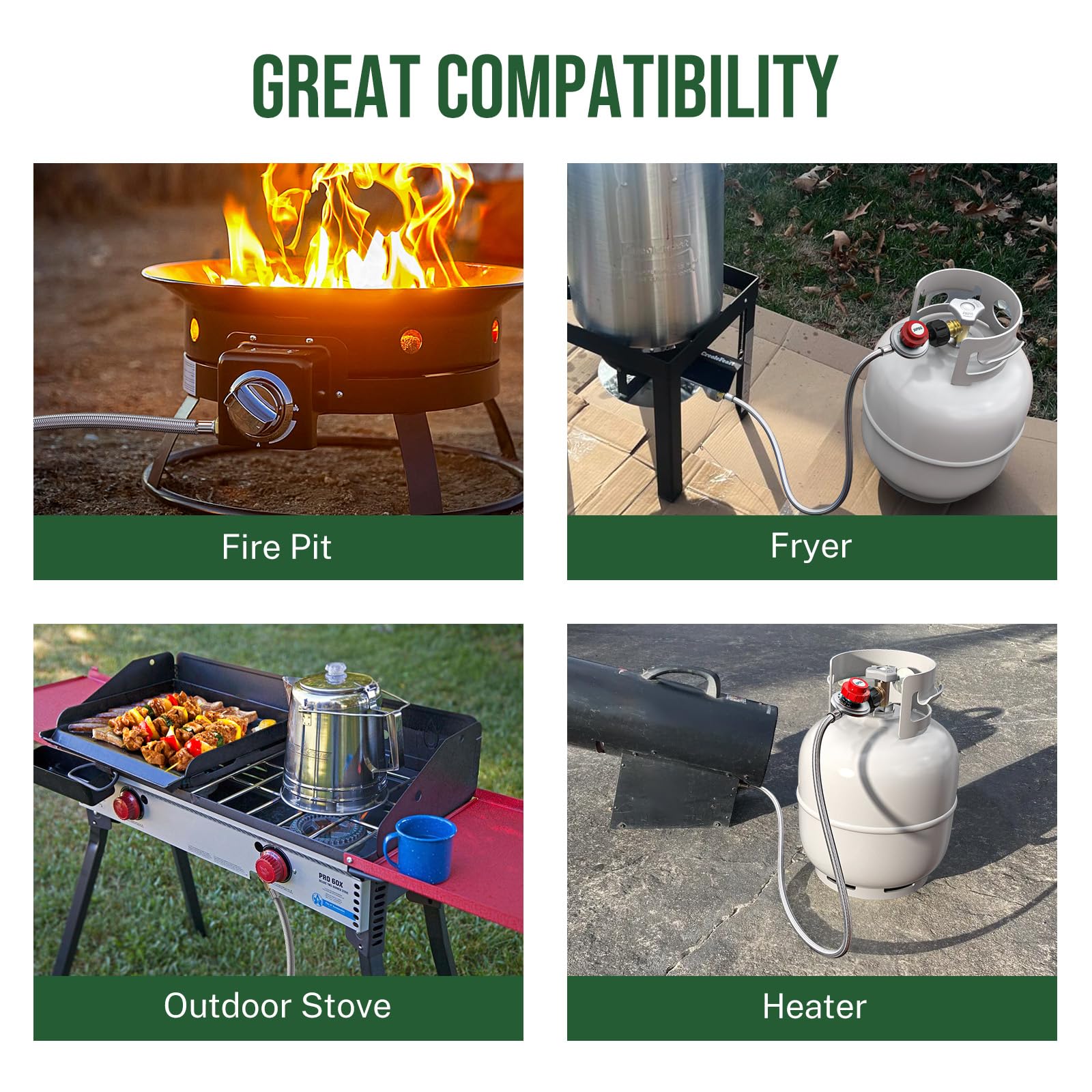 4FT High Pressure Adjustable Propane Regulator with Braided Hose - QCC1 & 3/8