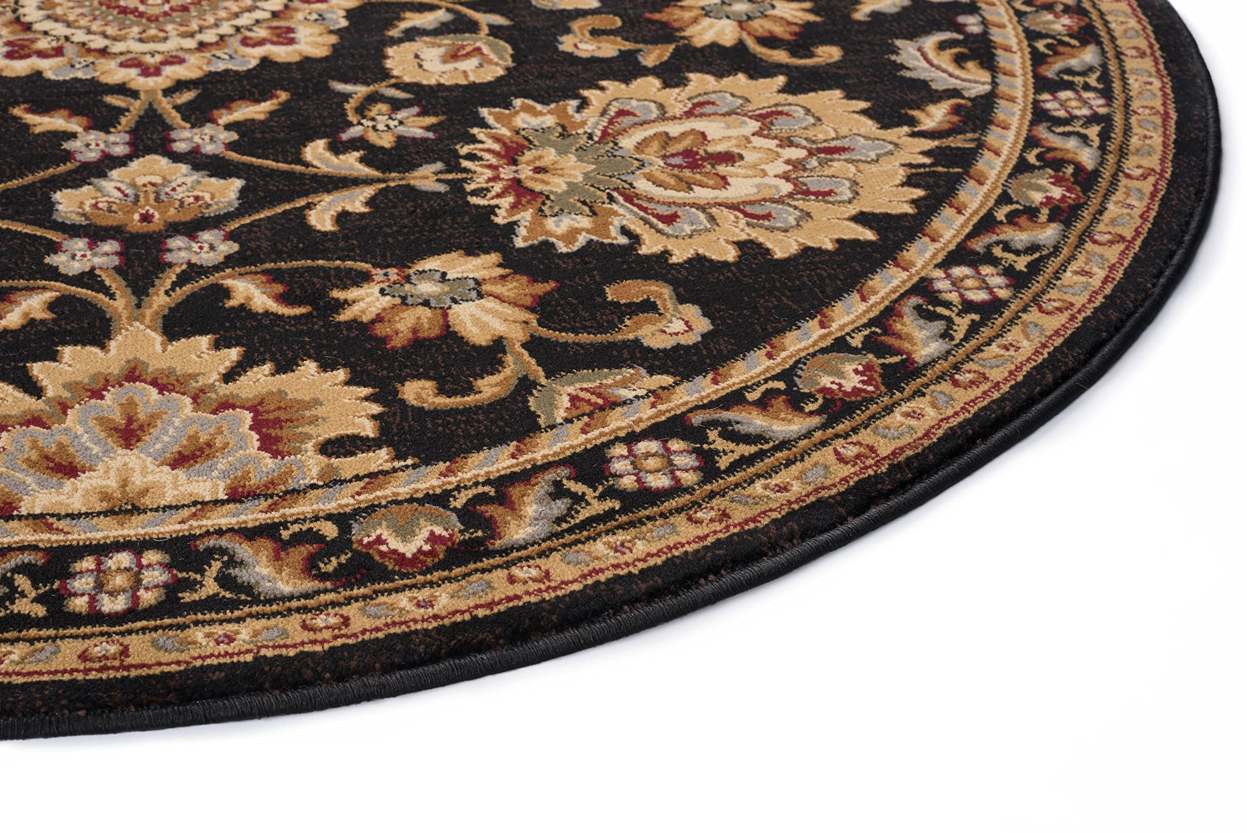 8ft Round Indoor Area Rug for Living Room, Dining Room, Bedroom & Entryway - Traditional Oriental Black Carpet (7'11