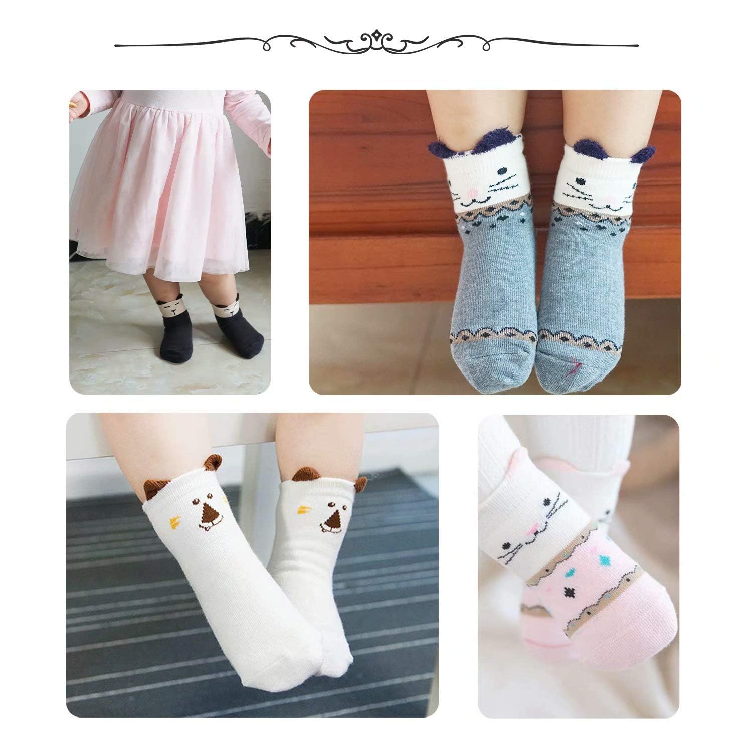 Adorable Animal Cat Socks for Toddler Girls - Soft Cotton Ankle & Quarter Crew Socks for Kids - Perfect for Playtime, School & Everyday Wear
