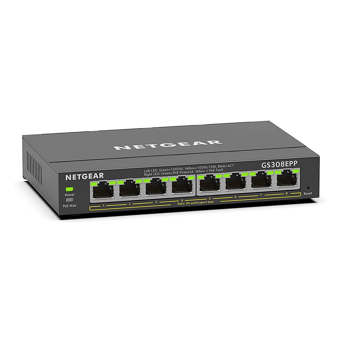 NETGEAR GS308EPP 8-Port Gigabit Ethernet PoE+ Switch with 123W Power Budget - Desktop/Wall Mount for Home Office & Small Business Network Setup