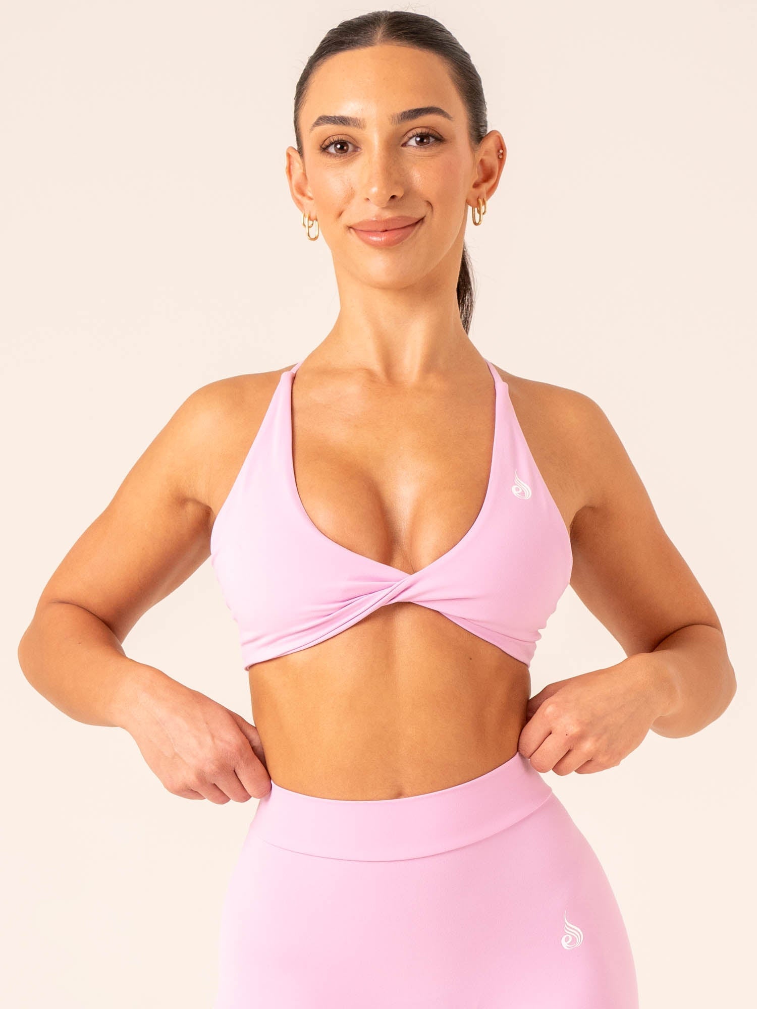 NKD Twist Sports Bra for Women - Candy Pink, High Support Workout Top for Running, Yoga & Gym