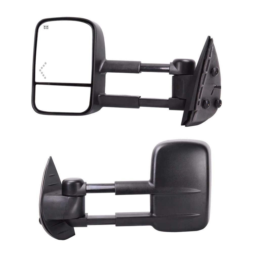 07-13 Chevy Silverado 1500/2500/2500HD Power Heated Towing Mirrors Set - Manual Extendable Side Mirrors with LED Turn Signal & Black Housing - Perfect for Towing, Off-Roading & Heavy-Duty Pickup Trucks