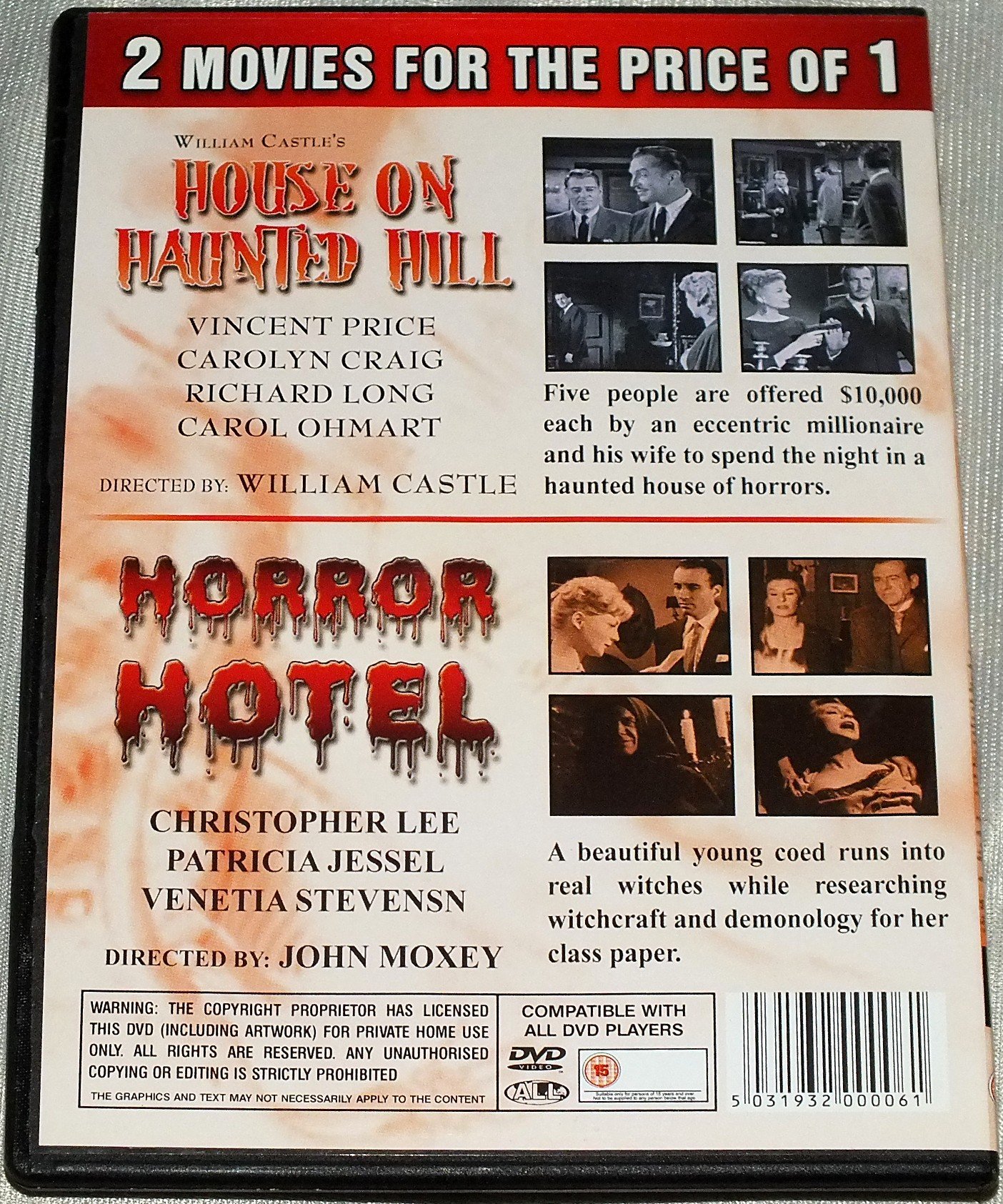 House On Haunted Hill & Horror Hotel - Classic Horror Movie Double Feature DVD | Scary Films Collection for Halloween Nights & Movie Marathons