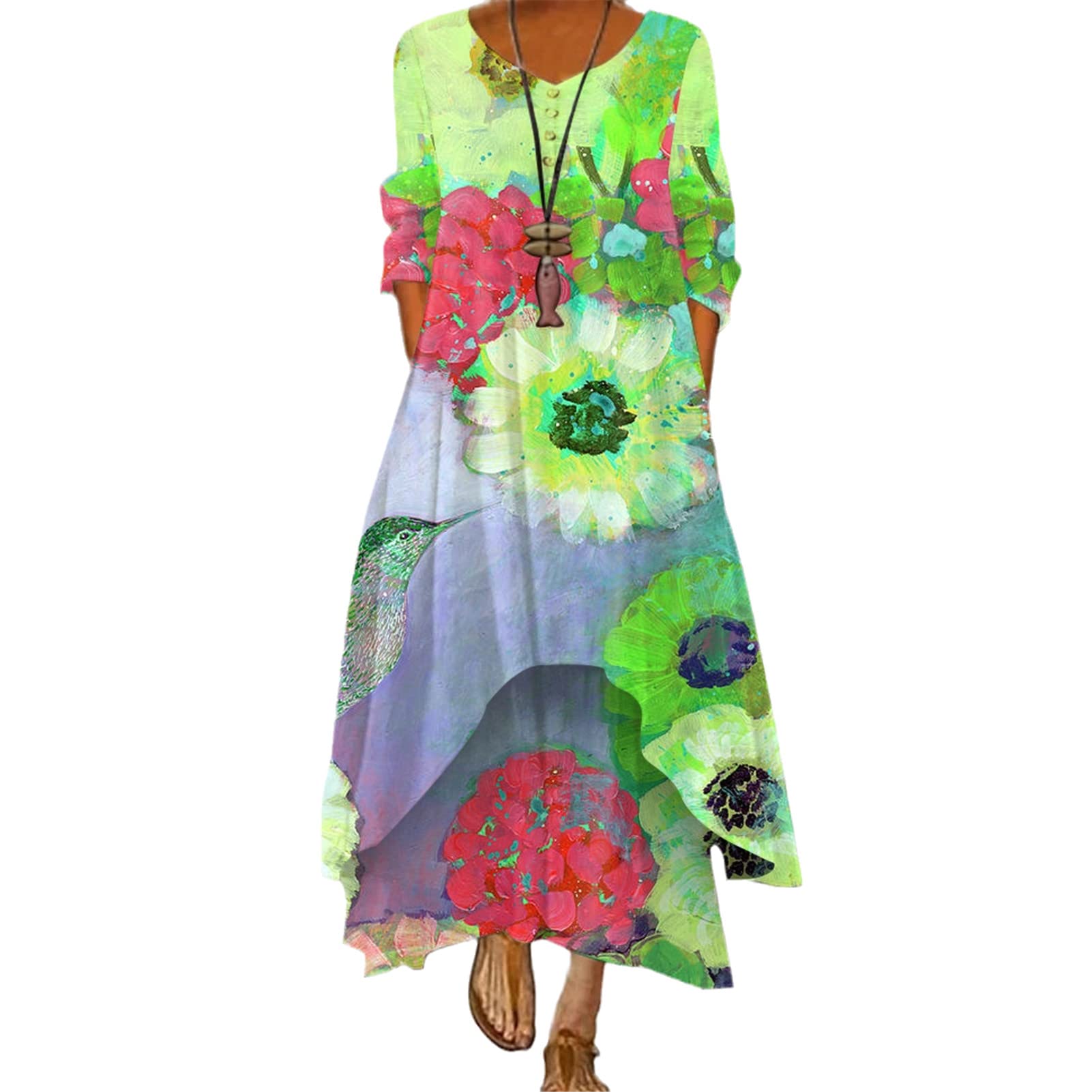 Elegant Women's Floral Maxi Dress Long Sleeve Loose Fit Summer Beach Party Evening Gown - Perfect for Vacations, Weddings & Date Nights
