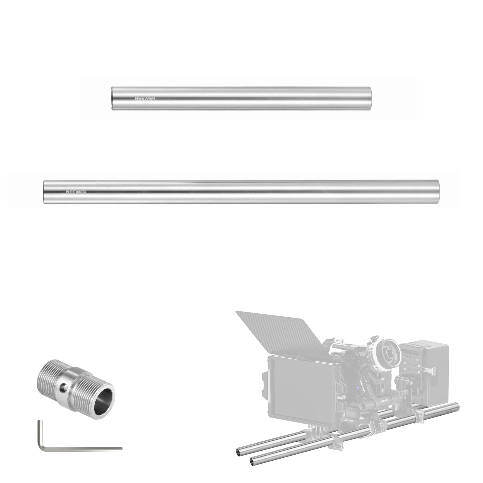 NEEWER SR014 19mm Stainless Steel Rod Set - Durable Support for Camera Rig, Lighting Stand, and Studio Equipment