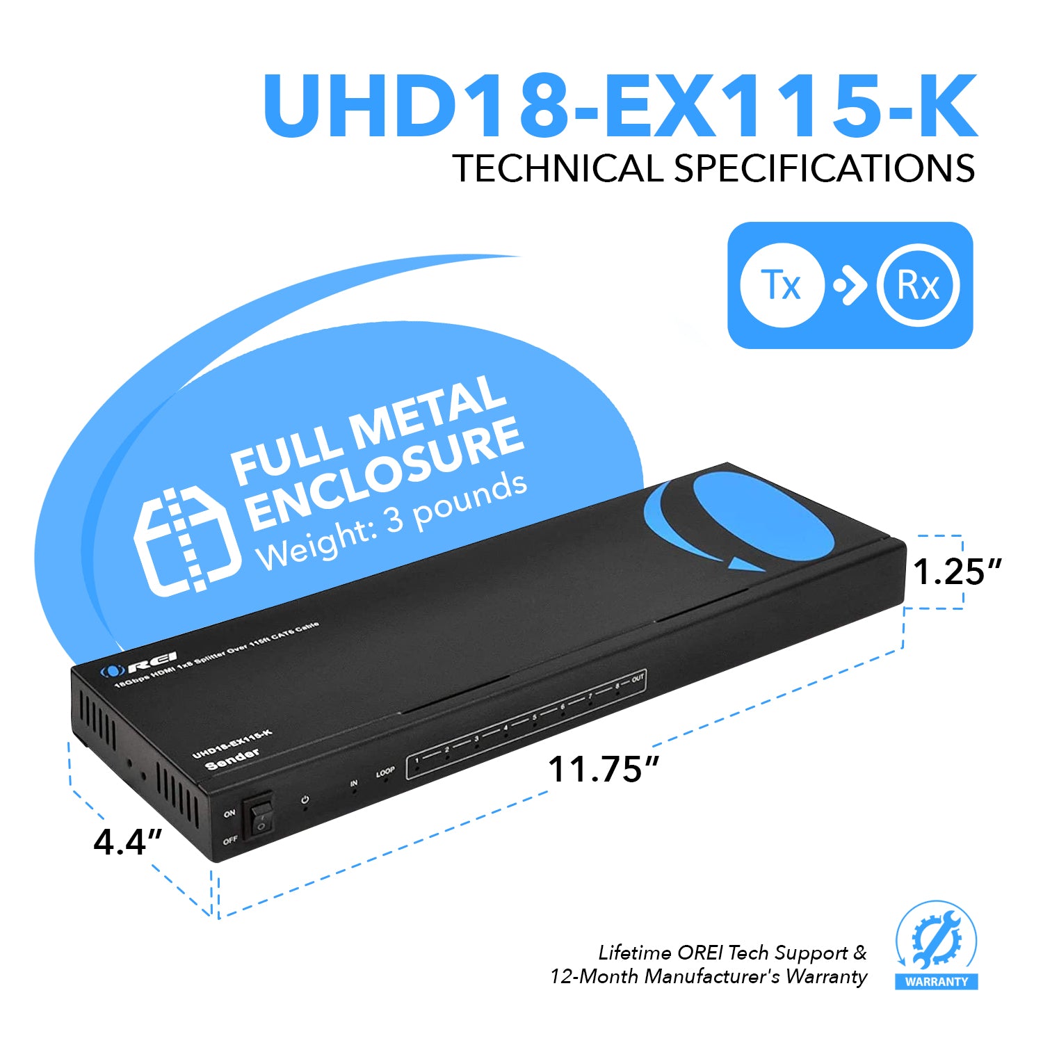 4K@60Hz HDMI Extender Splitter with Loop - 115ft (35m) CAT6 Cable for Ultra HD 18Gbps - Perfect for Home Theater, Gaming & Conference Room Setups
