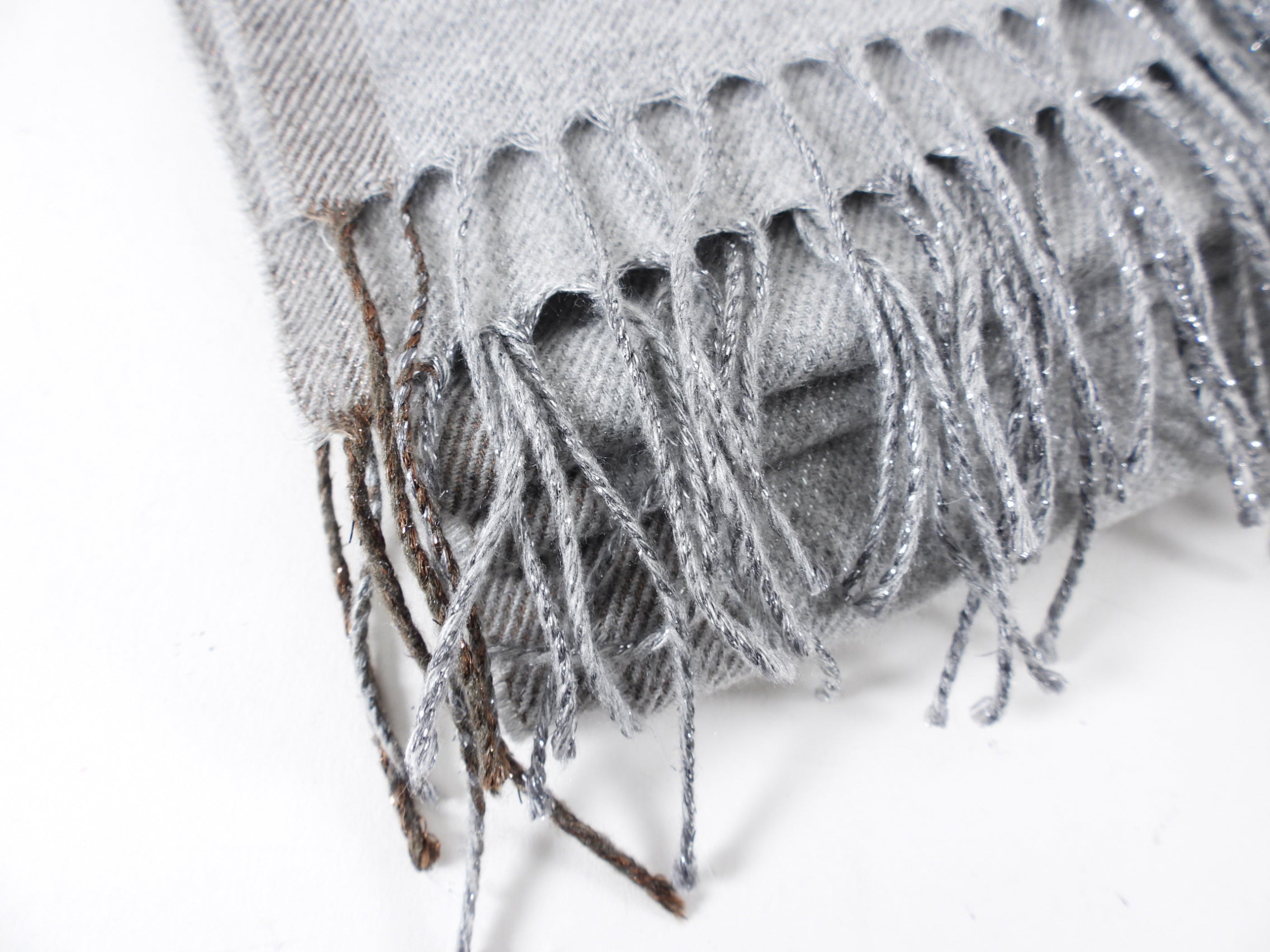 Brunello Cucinelli Light Grey Silk Blend Shawl Scarf with Shimmer Fringe - Elegant Wrap for Women, Perfect for Evening Events, Weddings & Special Occasions