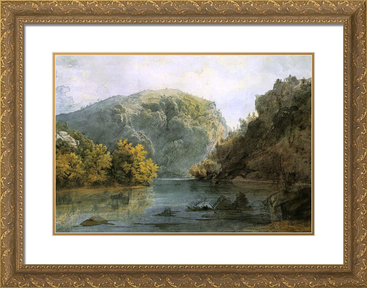 The Delaware Water Gap - Karl Bodmer 24x19 Gold Ornate Framed Art Print with Double Matting | Premium Wall Decor for Living Room, Office & Gallery Display