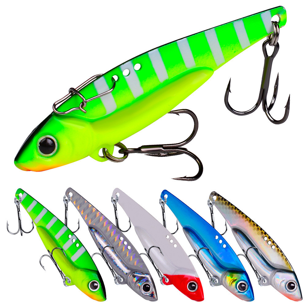 5Pcs Metal Blade Fishing Lures - Hard VIB Spoons for Bass, Trout, Walleye & Crappie - Saltwater Crank Baits with Treble Hooks & Swivel Snap - Ideal for Freshwater & Saltwater Fishing, Trolling & Casting