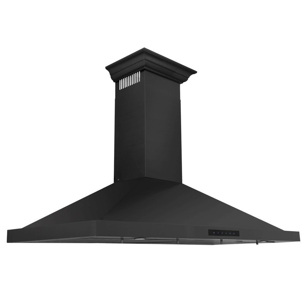 ZLINE Convertible Vent Wall Mount Range Hood - Black Stainless Steel with Crown Molding | Professional Kitchen Exhaust Fan | Perfect for Modern Home Cooking & Baking (BSKBNCRN)