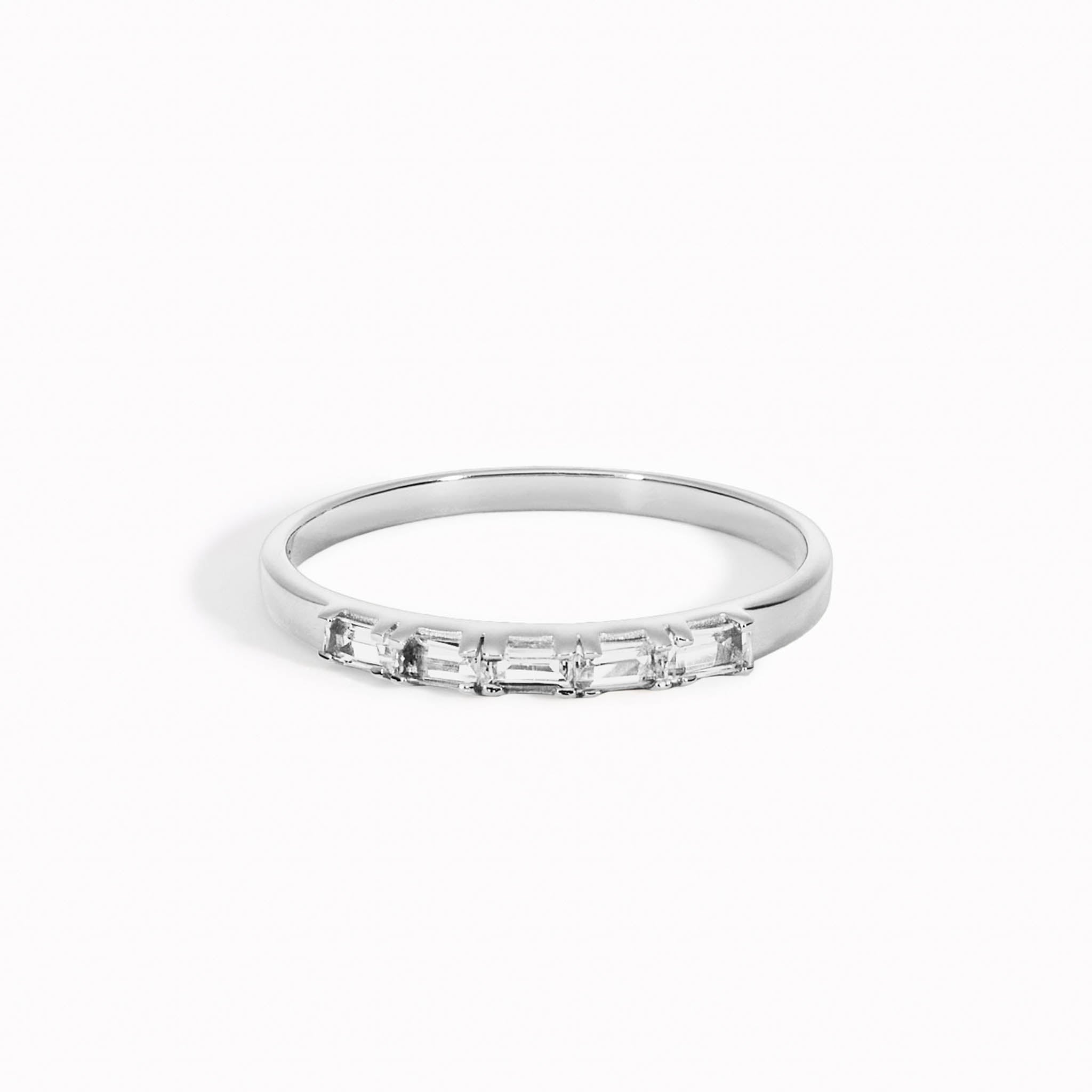 Elegant Baguette Ring with White Topaz in Sterling Silver | Julie Collection | Perfect for Weddings, Anniversaries & Special Occasions