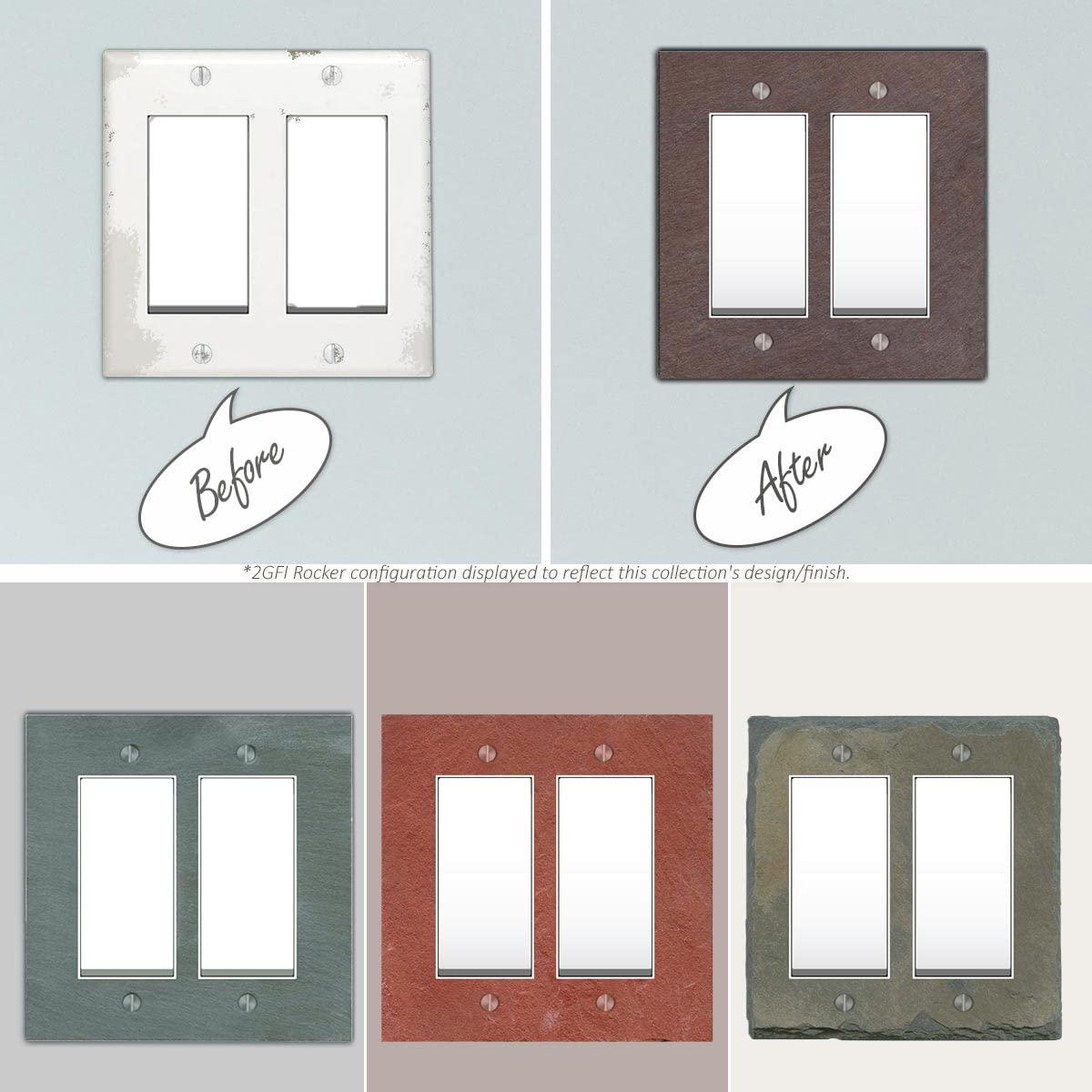 3 Gang GFCI Rocker Switch Plate Cover - Decora Triple Decorator Wall Plate (6.75” x 5”) - Vermont Slate Purple Outlet Faceplate for Home & Office Electrical Upgrade | Perfect for Living Rooms, Bedrooms & Commercial Spaces