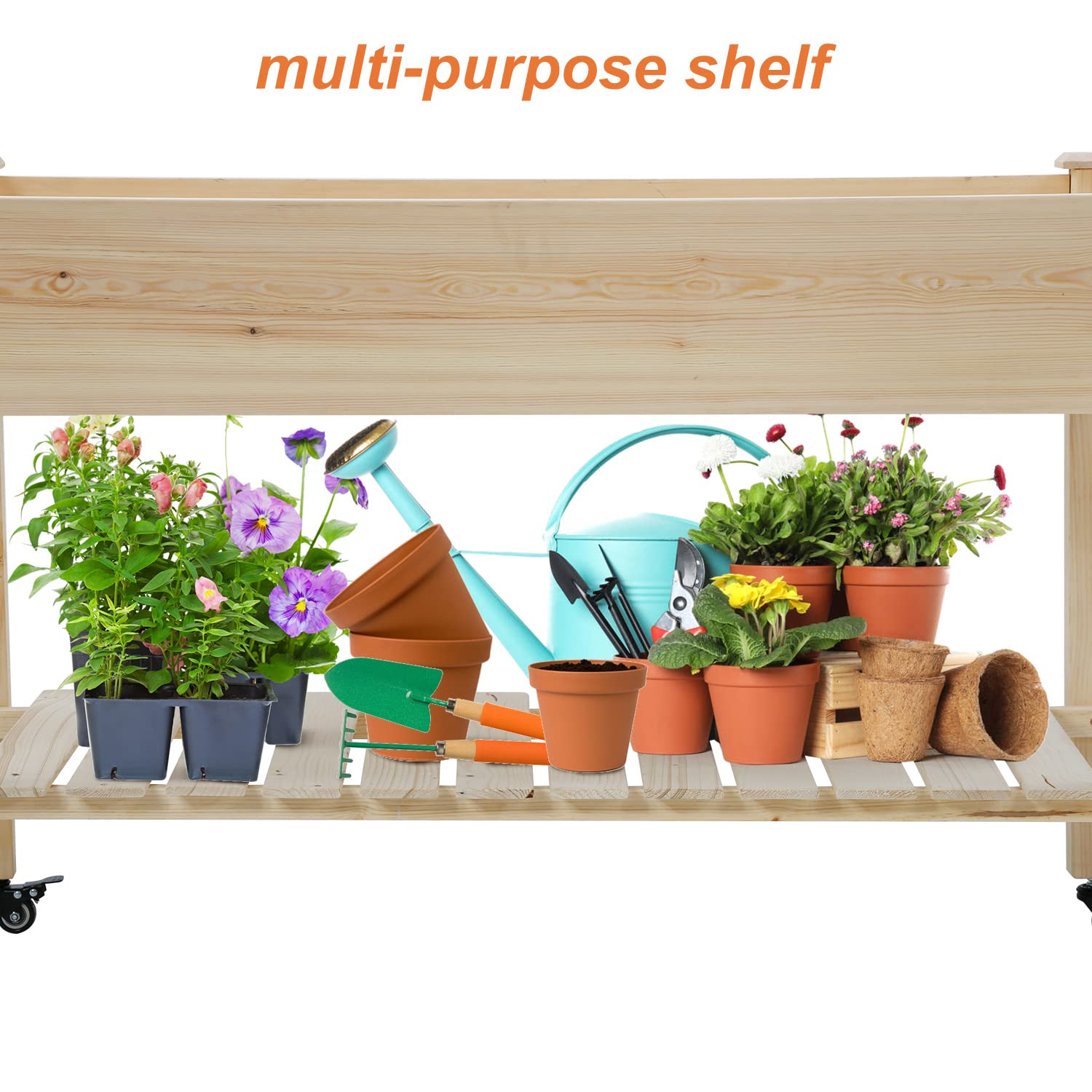 Elevated Raised Garden Bed Kit with Wheels & Shelf - Wood Planter Box with Legs for Outdoor Gardening, Patio, Backyard & Greenhouse - Perfect for Growing Vegetables, Herbs & Flowers