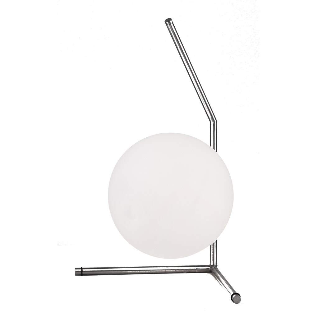 Elegant Table Lamp with Satin Nickel Iron Frame & Milk White Glass Shade - Perfect for Bedroom, Living Room, and Office Lighting Decor