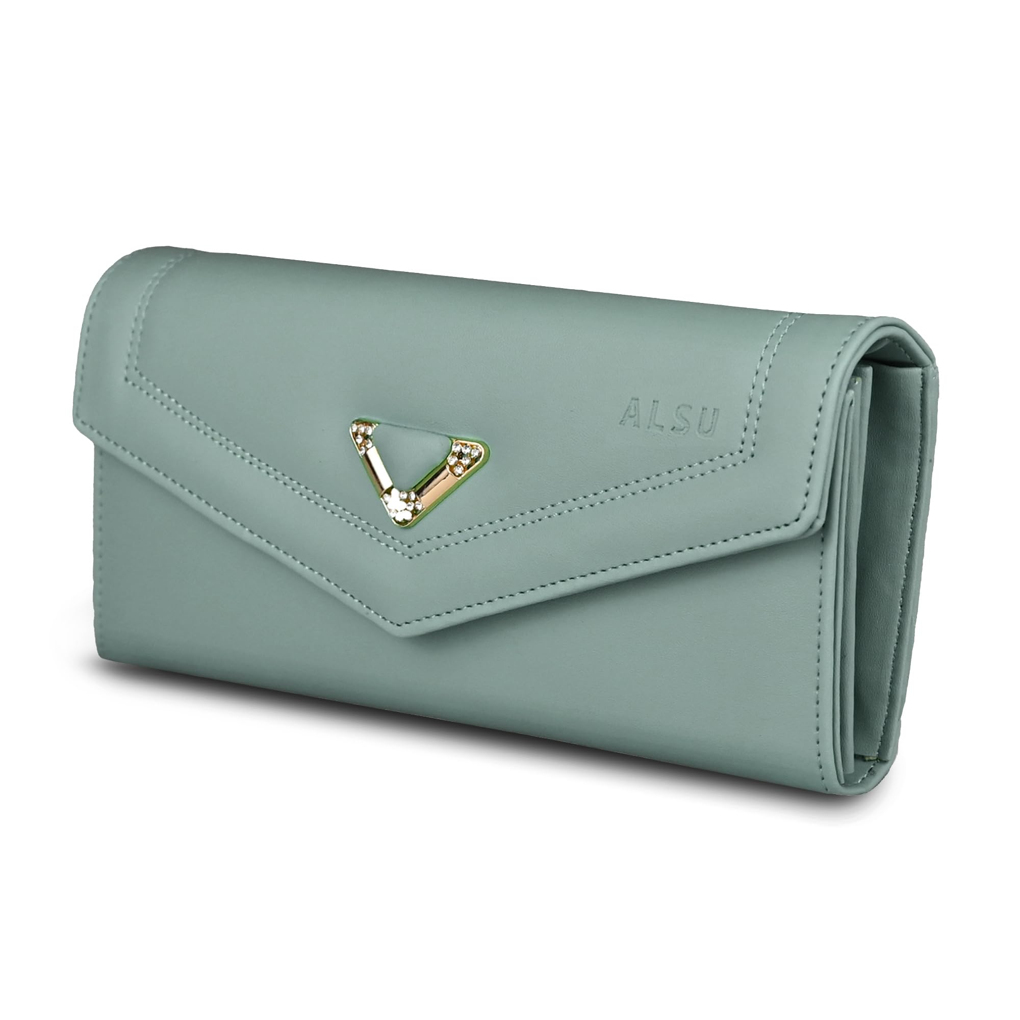 ALSU Women's Vegan Leather Wallet Clutch Purse - Light Green Handbag with Phone Pocket & 4 Card Slots (gdu-033blugrn) | Perfect for Parties, Weddings & Everyday Use