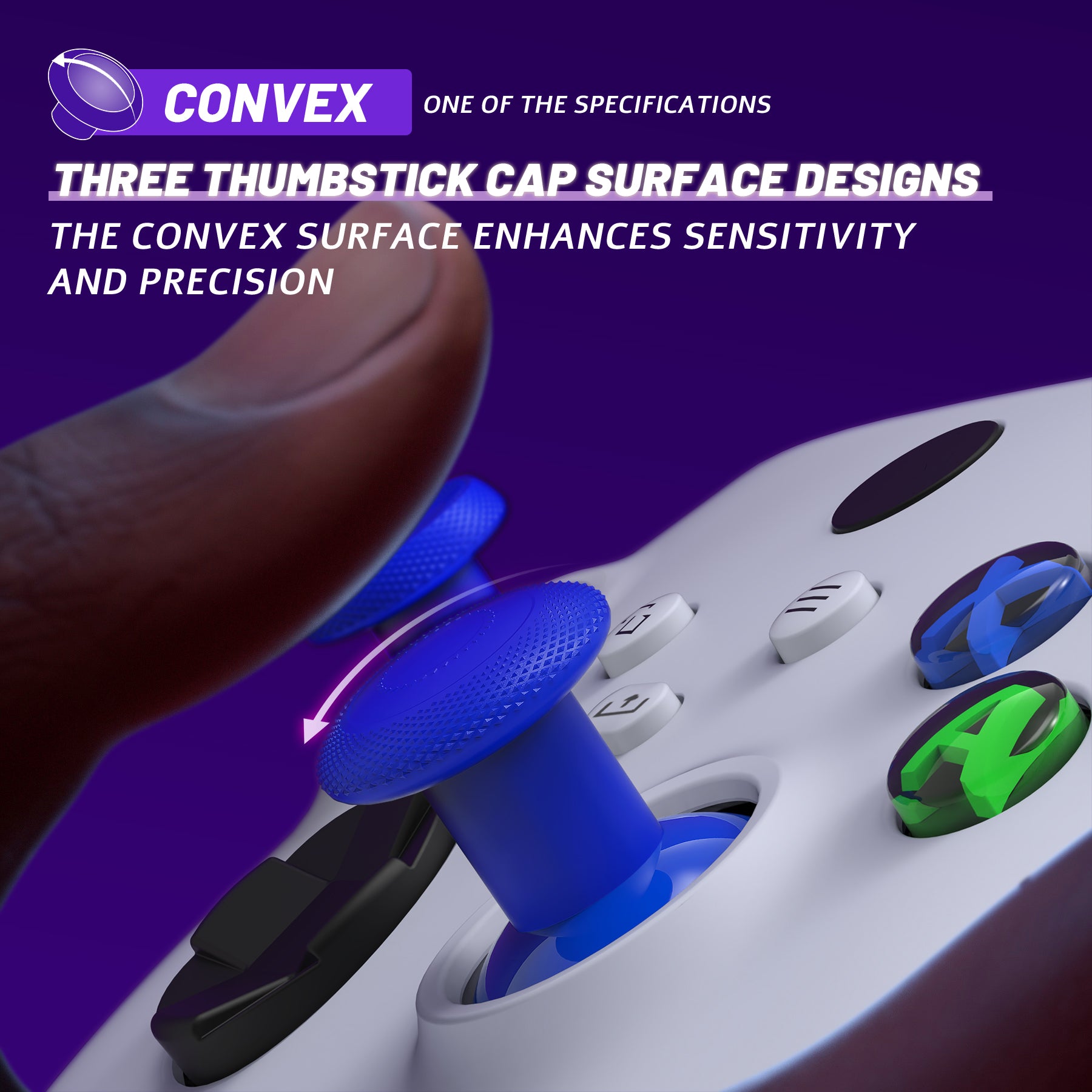 eXtremeRate ThumbsGear V3 Interchangeable Thumbsticks for Xbox Core Controller - 4 Height Adjustable Convex & Concave Grip Joysticks Compatible with Xbox One S/X/Elite & Nintendo Switch Pro Controller (Blue, VRVX3M006) - Perfect for Gaming, VR & Competitive Play