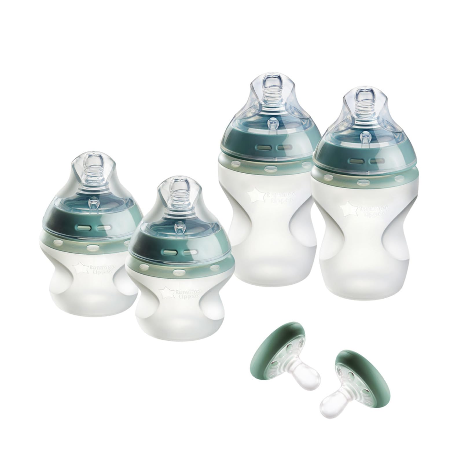 Tommee Tippee Natural Start BPA-Free Silicone Baby Bottle & Pacifier Set - 2 x 5oz & 2 x 9oz Bottles with 2 Pacifiers - Slow Flow Breast-Like Teat for Newborns 0+ Months - Perfect for Breastfeeding Transition & On-the-Go Feeding