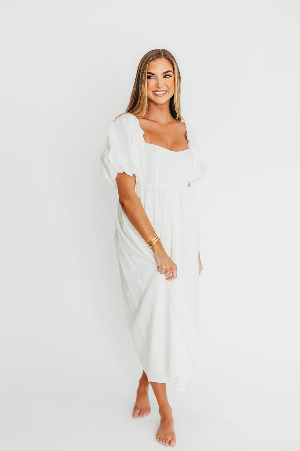 Hamilton Midi Dress in Off White - Bump Friendly Maternity Dress (Sizes S-2XL) | Perfect for Pregnancy, Baby Showers & Special Occasions