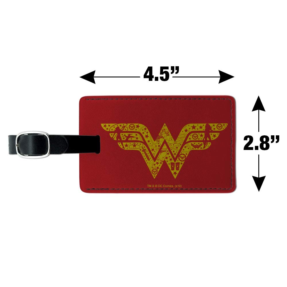 Wonder Woman Logo Leather Luggage Tag - Rectangle ID Card Holder for Travel Bags & Suitcases | DC Comics Superhero Gift for Fans