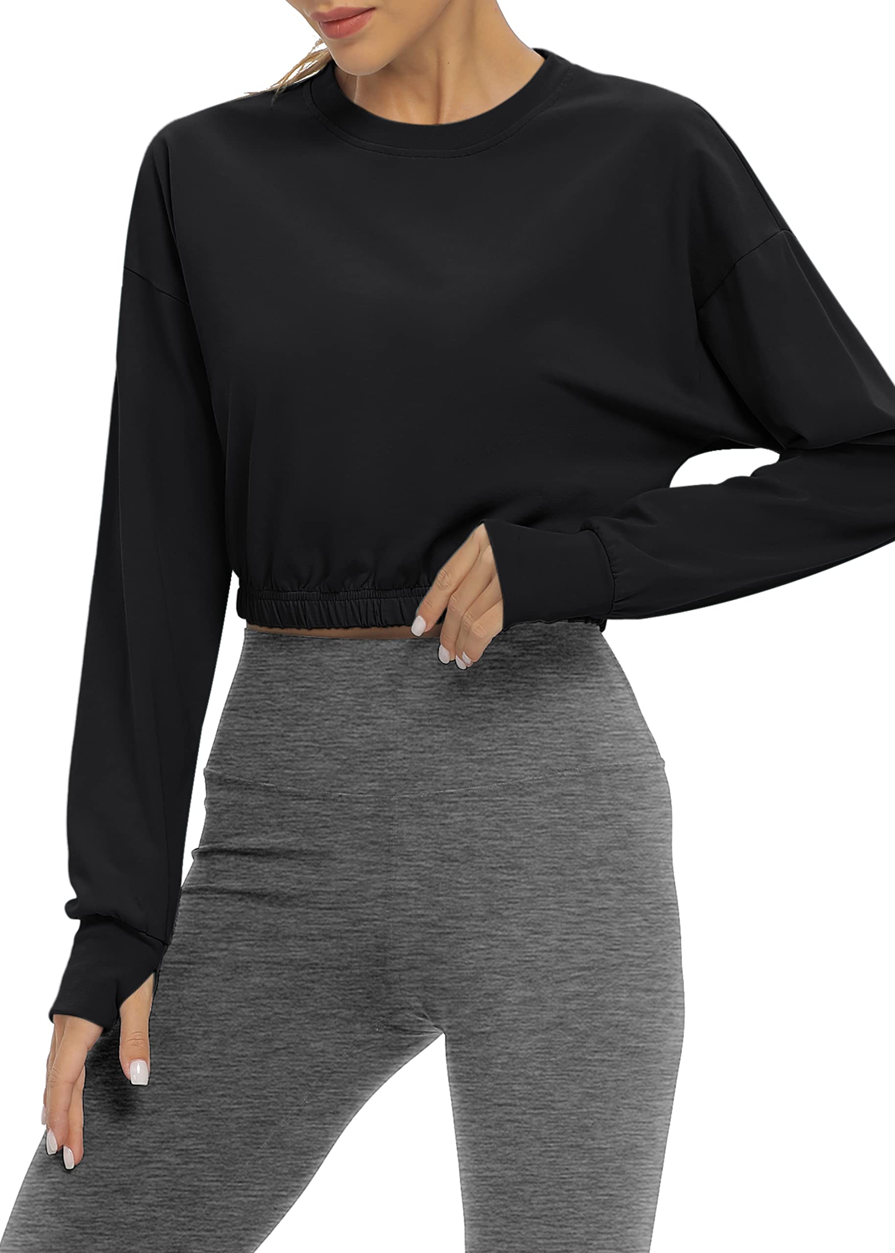 Bestisun Women's Long Sleeve Workout Shirts - Athletic Gym & Yoga Crop Tops - Moisture Wicking, Breathable Fitness Tops for Running, Pilates & Home Workouts