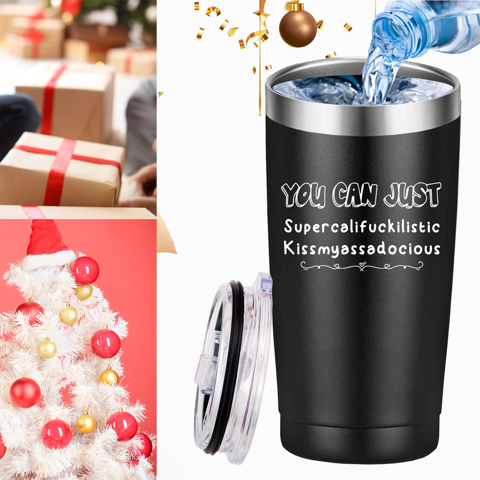 20 oz Black Mamihlap Supercalifragilistic Kissmyassadocious Travel Mug Tumbler - Funny Gifts for Men, Women, Friends, Dad, Mom, Brother, Sister - Perfect for Birthday, Christmas, Office, Travel, and Outdoor Adventures