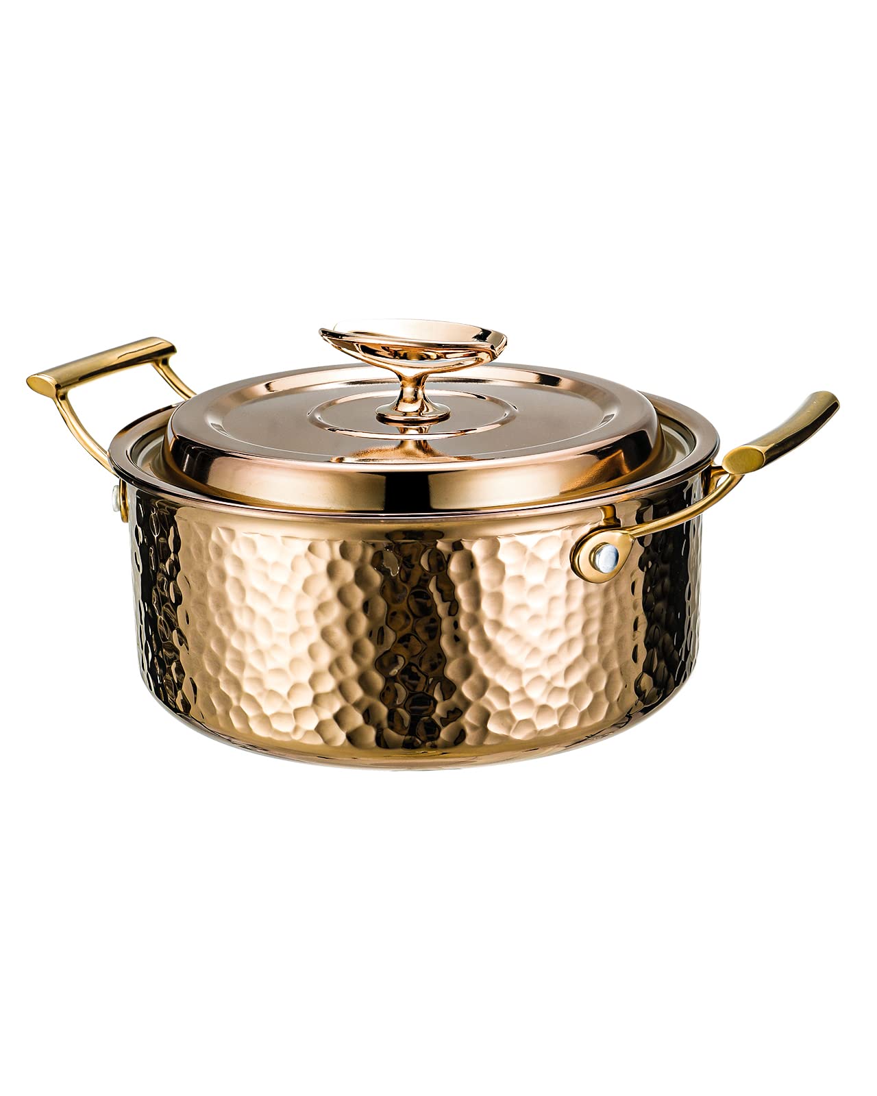 DAEDALUS 2QT Stainless Steel Stock Pot with Lid - Triply Clad Hammered Copper Cookware, Nonstick Boiling Pot for Home, Kitchen & Restaurant Use - Dishwasher & Oven Safe - Gold Finish | Perfect for Soups, Stews, Pasta & Large Batch Cooking